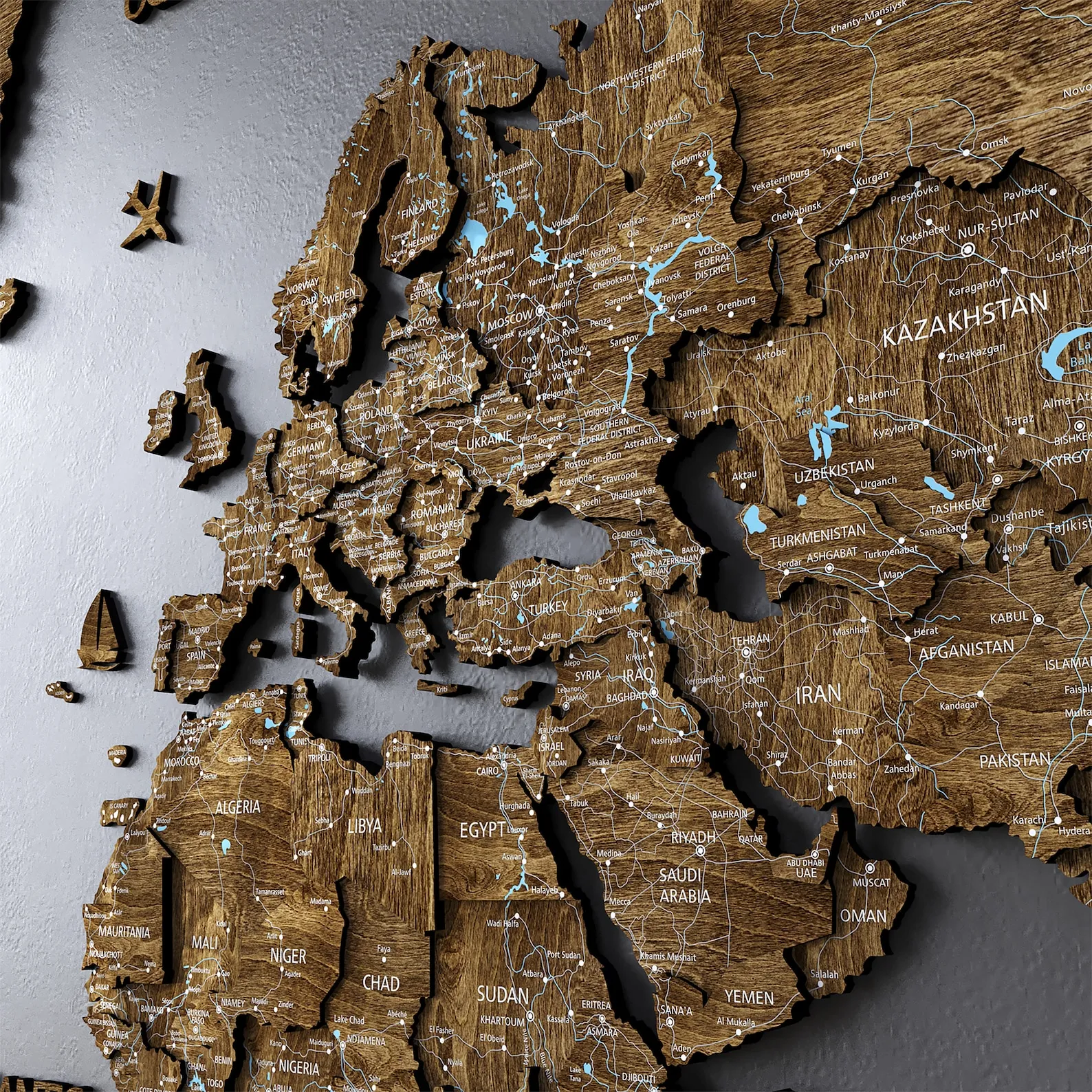 Beige Wooden World Map: Birch Plywood Wall Art