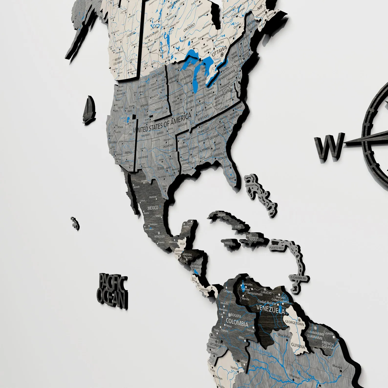 3D Wooden World Map Wall Decor: Gray Birch Wood Art - Image 4