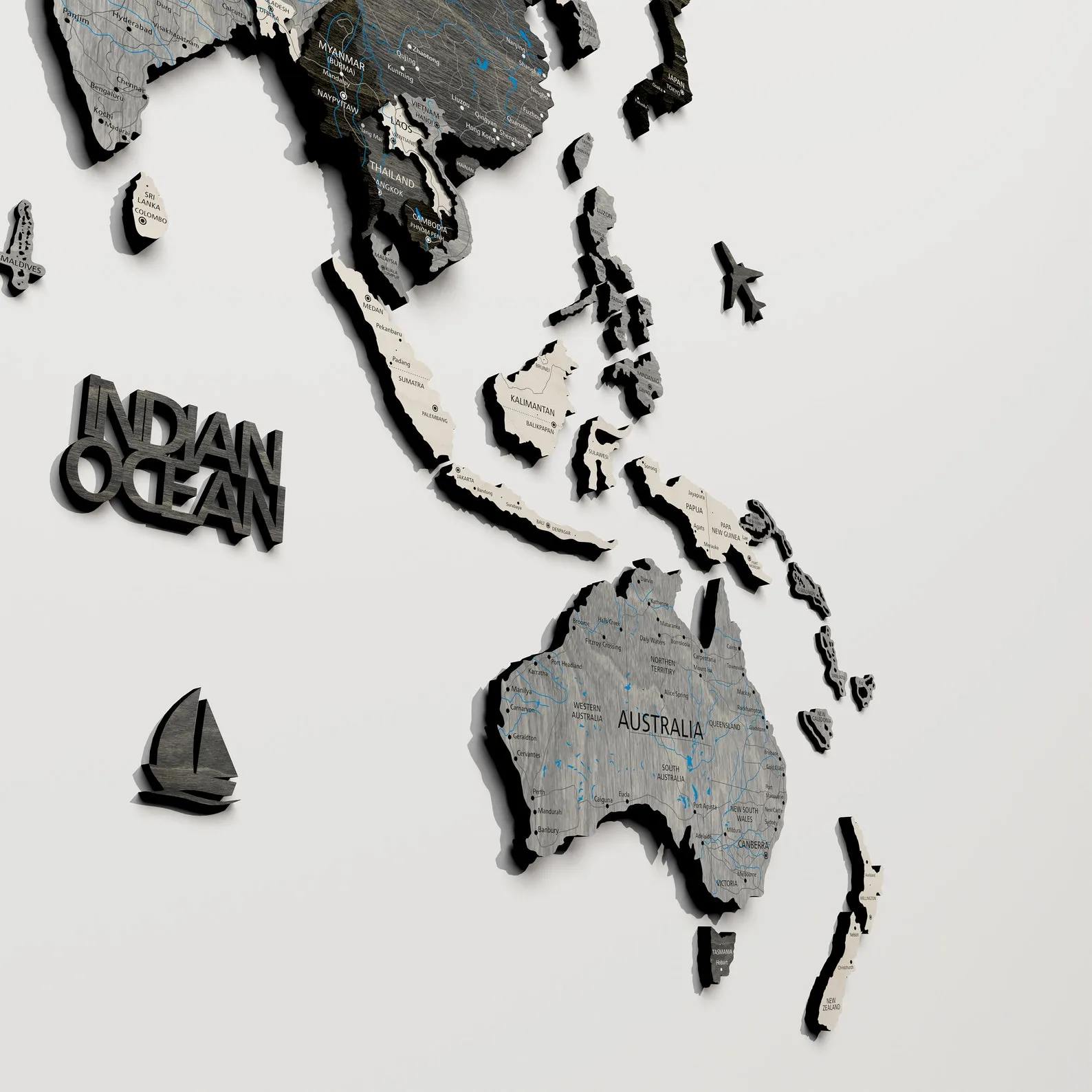 3D Wooden World Map Wall Decor: Gray Birch Wood Art - Image 5