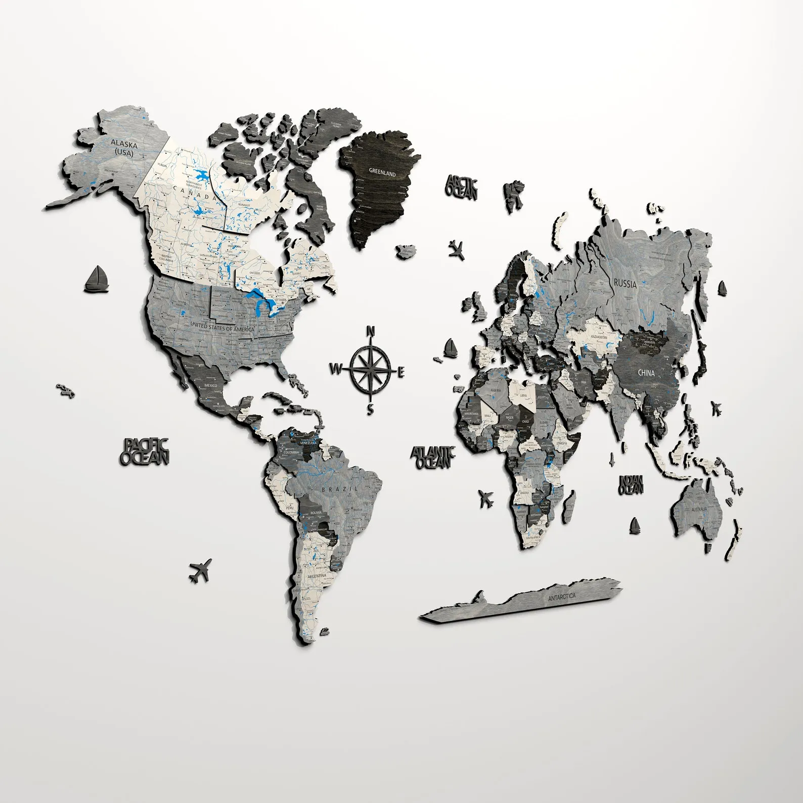 3D Wooden World Map Wall Decor: Gray Birch Wood Art - Image 6