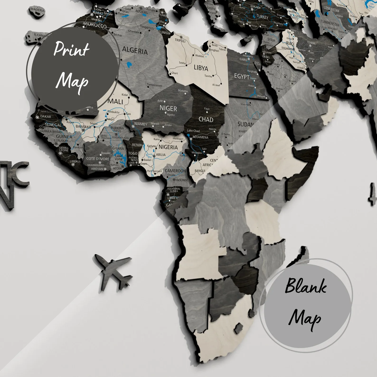 3D Wooden World Map Wall Decor: Gray Birch Wood Art - Image 8