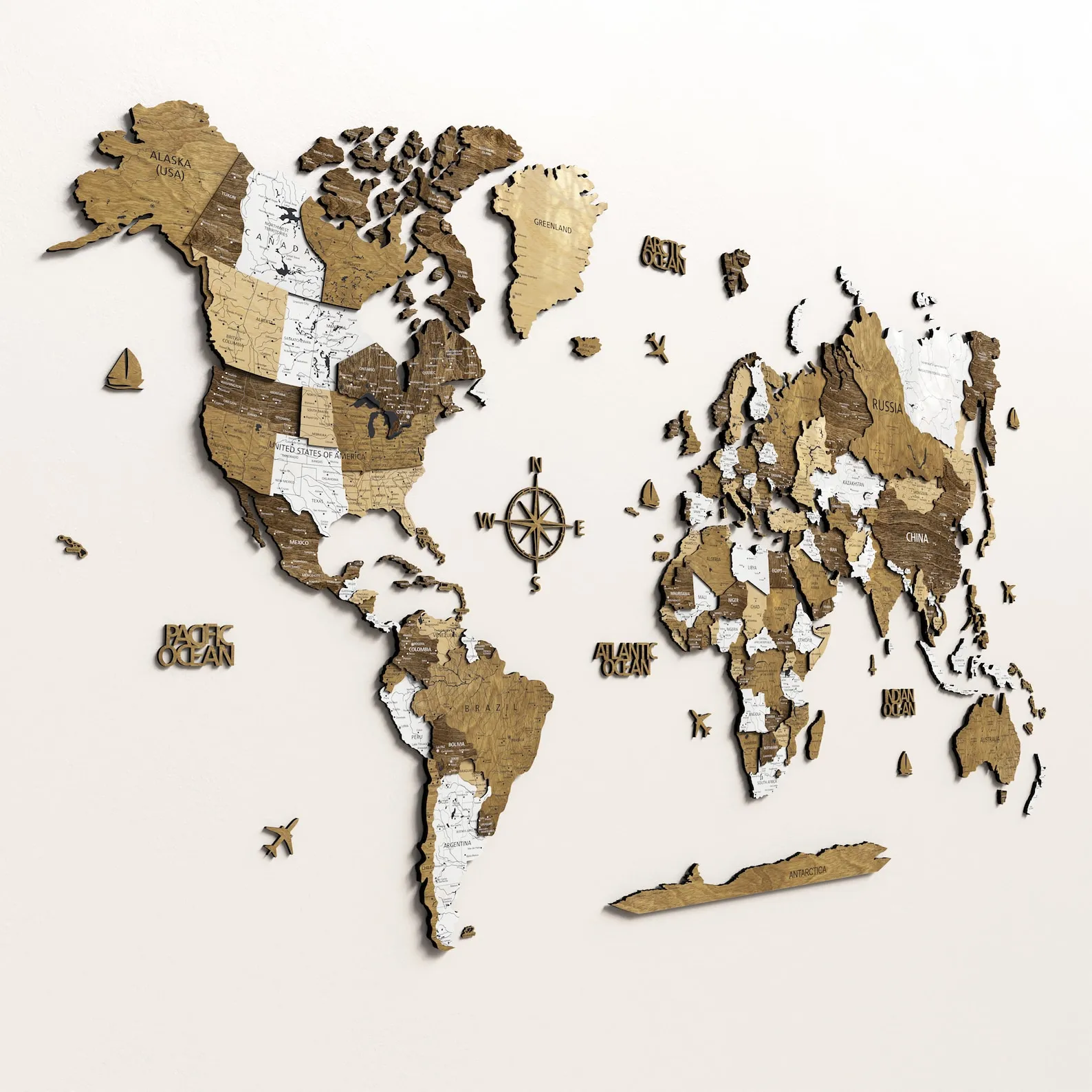 Globe Wood Print Large World Map Wall Art Apartment Decor, 5th Anniversary Couples Travel Gift, Push Pin Wooden World Travel Map - Image 2