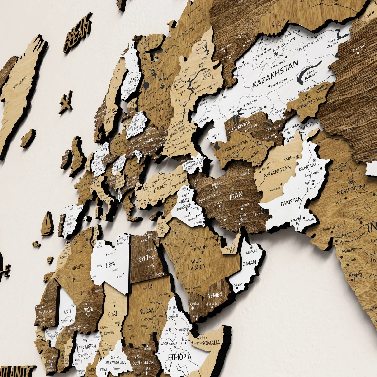 Globe Wood Print Large World Map Wall Art Apartment Decor, 5th Anniversary Couples Travel Gift, Push Pin Wooden World Travel Map - Image 3