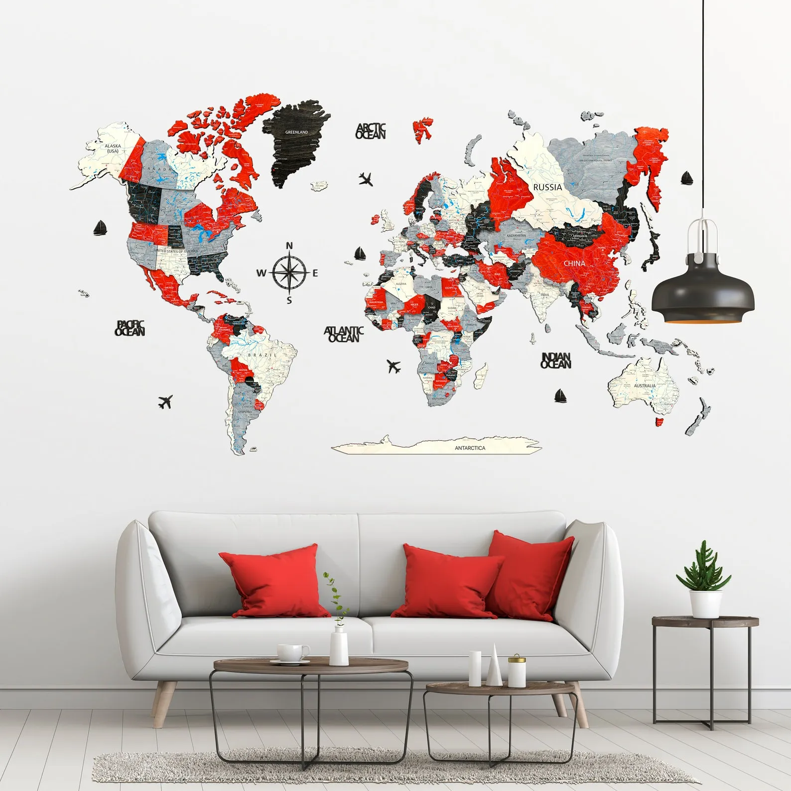 3D Wooden World Map Wall Art: Push Pin Travel Adventure Decor - Image 3