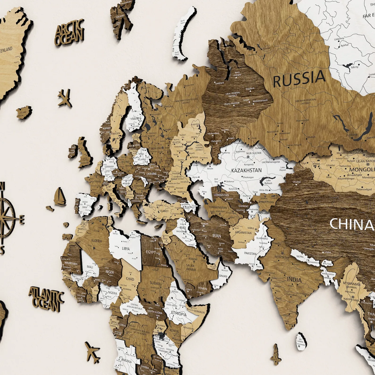 3D Wood World Map Wall Art: Office Decor Push Pin Map - Image 2