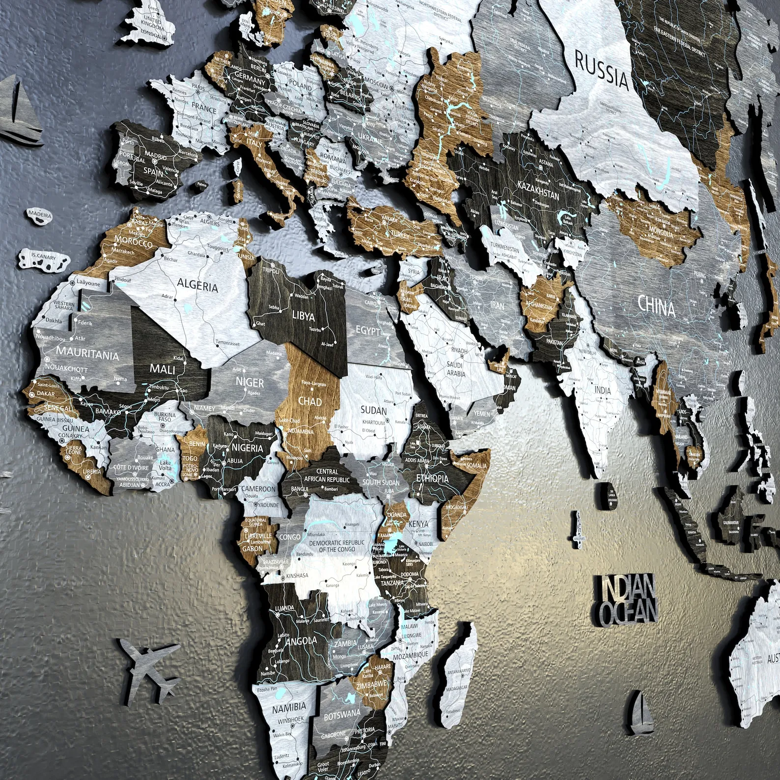 Detailed 3D Wooden World Map by KokoBoloDesign ?  Explore the World and mark the places you've visited ? Anniversary Gift