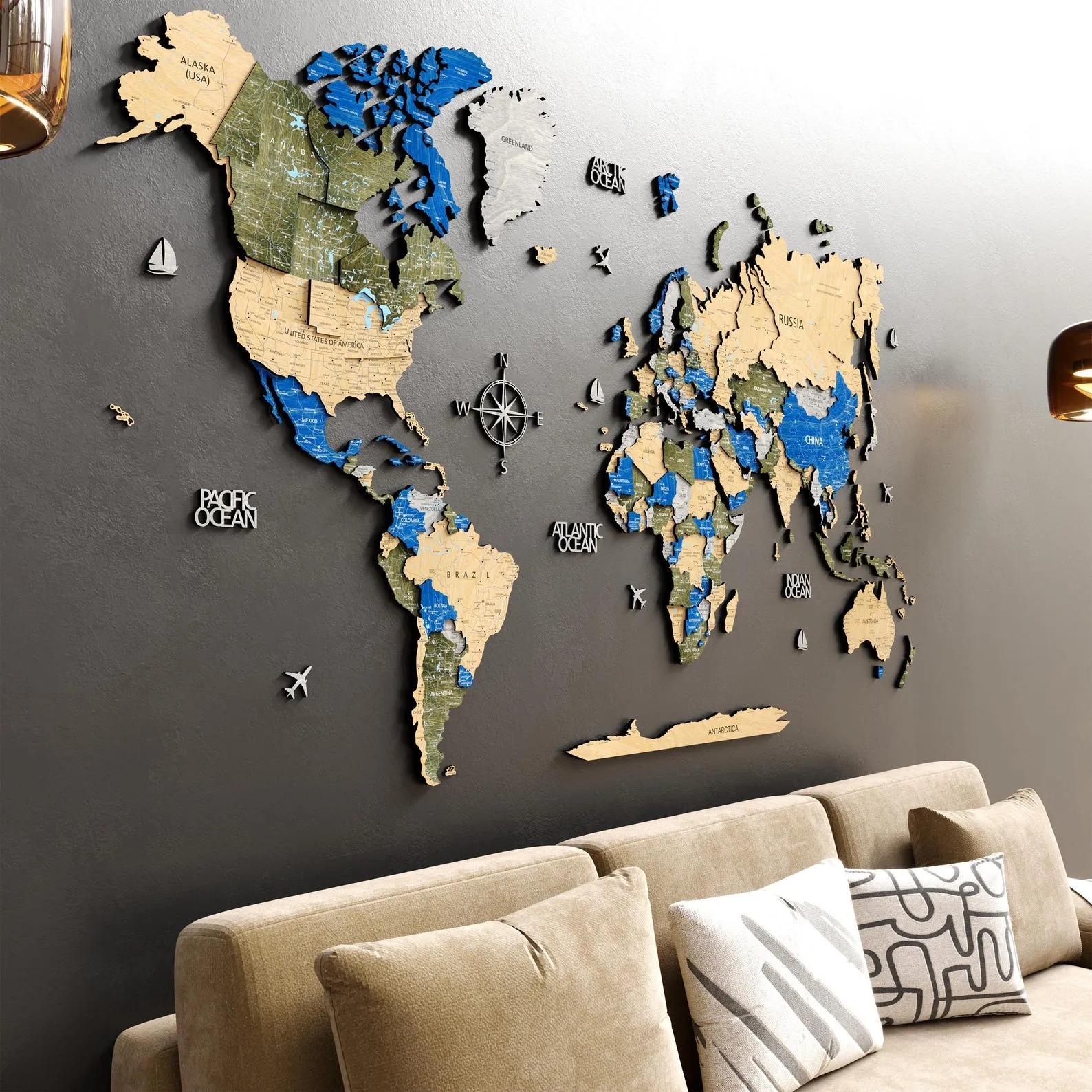 3D Wooden World Map Wall Art: Push Pin Travel Decor - Image 3