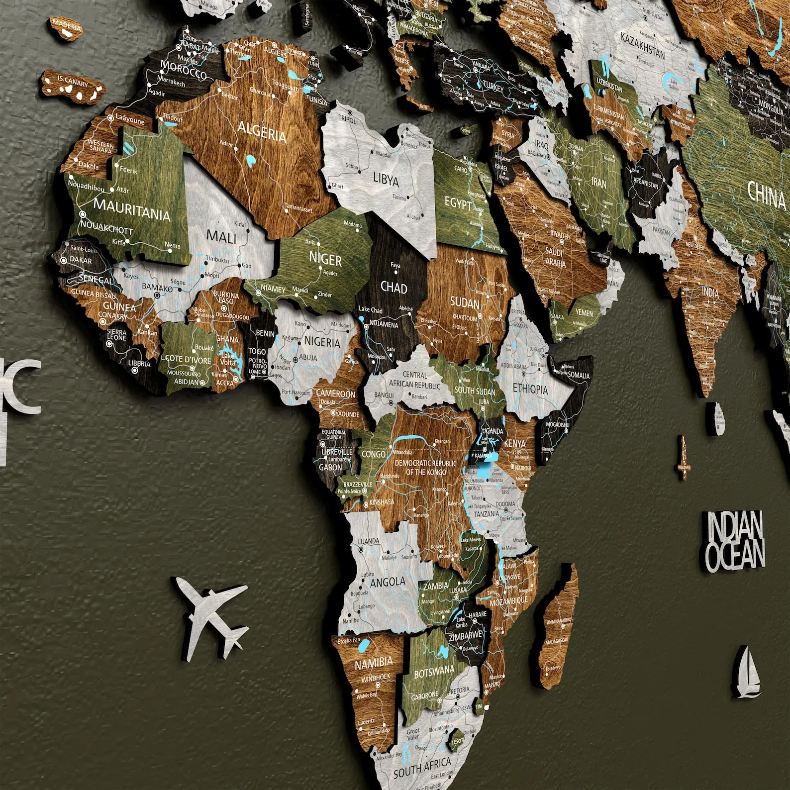 Wooden World Map Push Pin Travel Map: Birch Wood Wall Decor