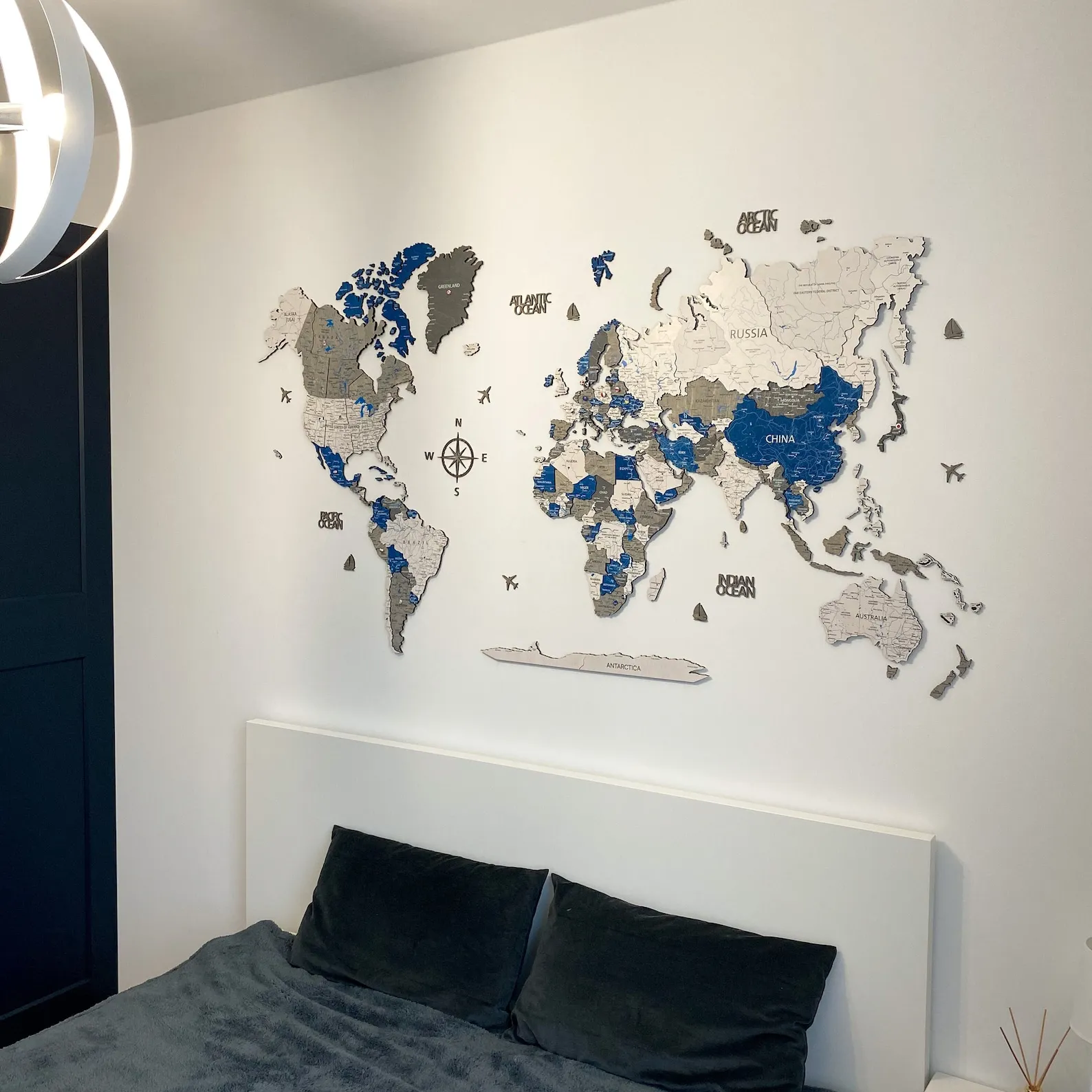 3D Wood World Map: Home Wall Decor with Inscriptions