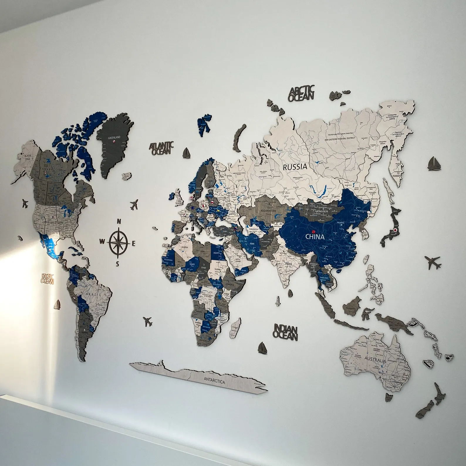 3D Wood World Map: Home Wall Decor with Inscriptions - Image 5