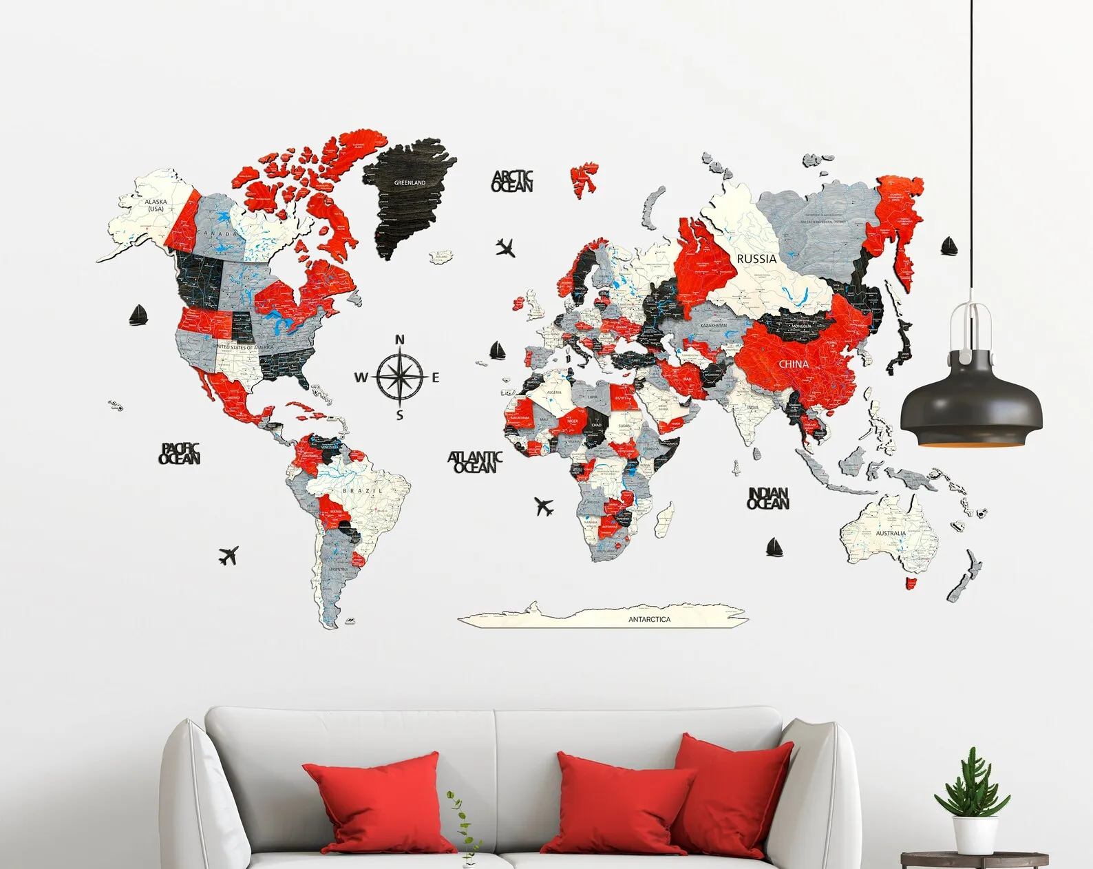 Handcrafted Wooden World Map: Travel Wall Decor, Push Pin Map