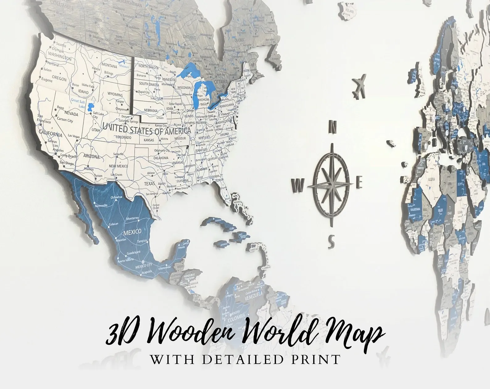 Blue Wooden World Map Wall Decor: Push Pin Travel Map
