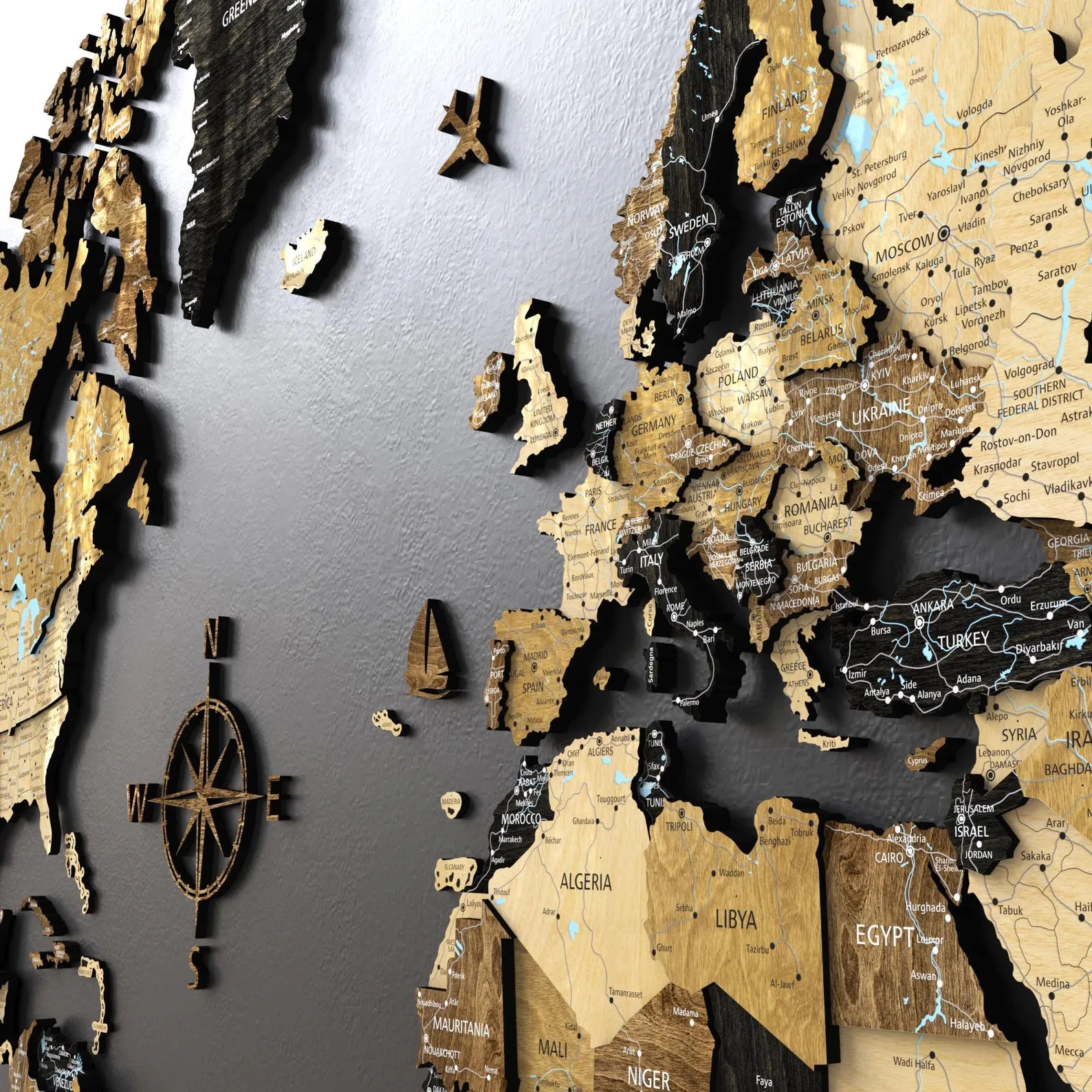 3D Wood World Push Pin Travel Map, 5th Anniversary Couples Gift, Housewarming Unique Christmas Gifts