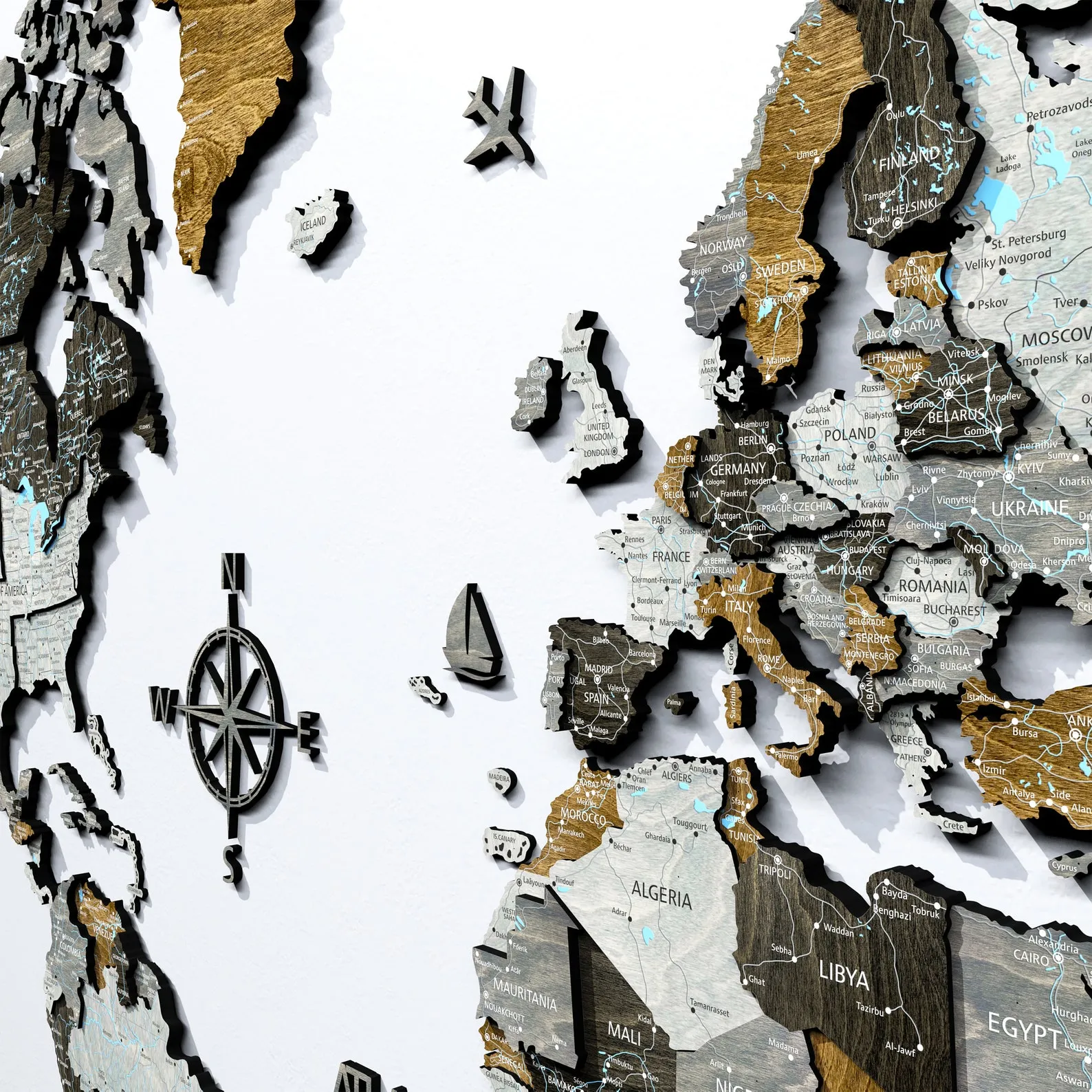 Wooden World Map Wall Art: Large Birch Plywood Home Decor