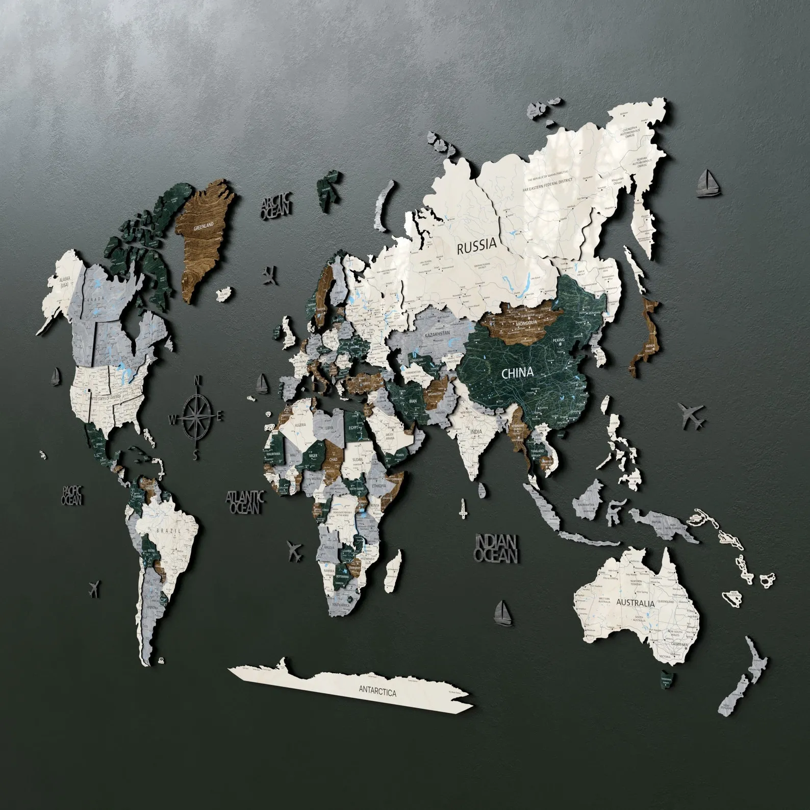 3D Wood World Map Wall Art: Floating Home or Office Decor - Image 3