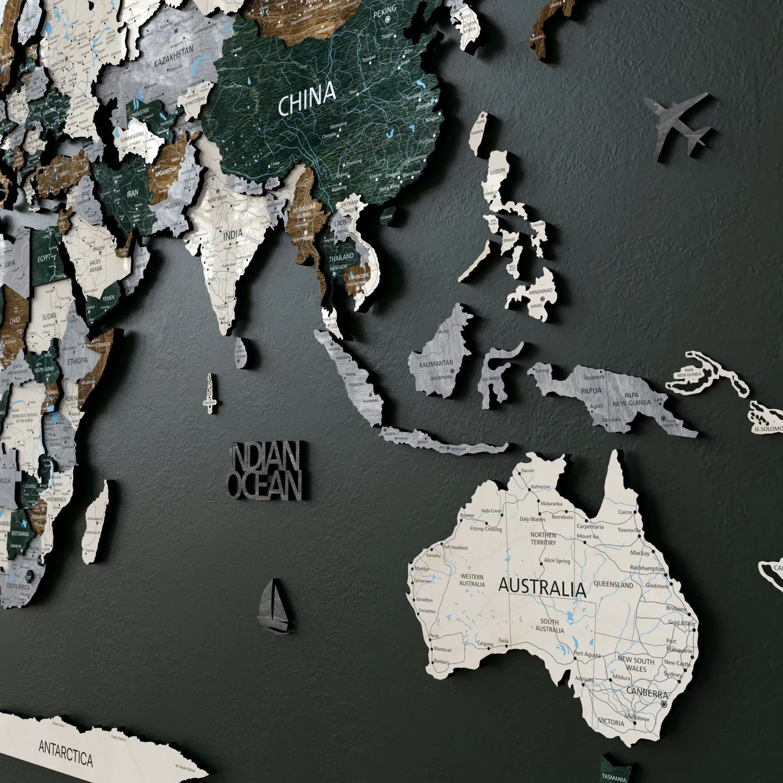 3D Wood World Map Wall Art: Floating Home or Office Decor - Image 5