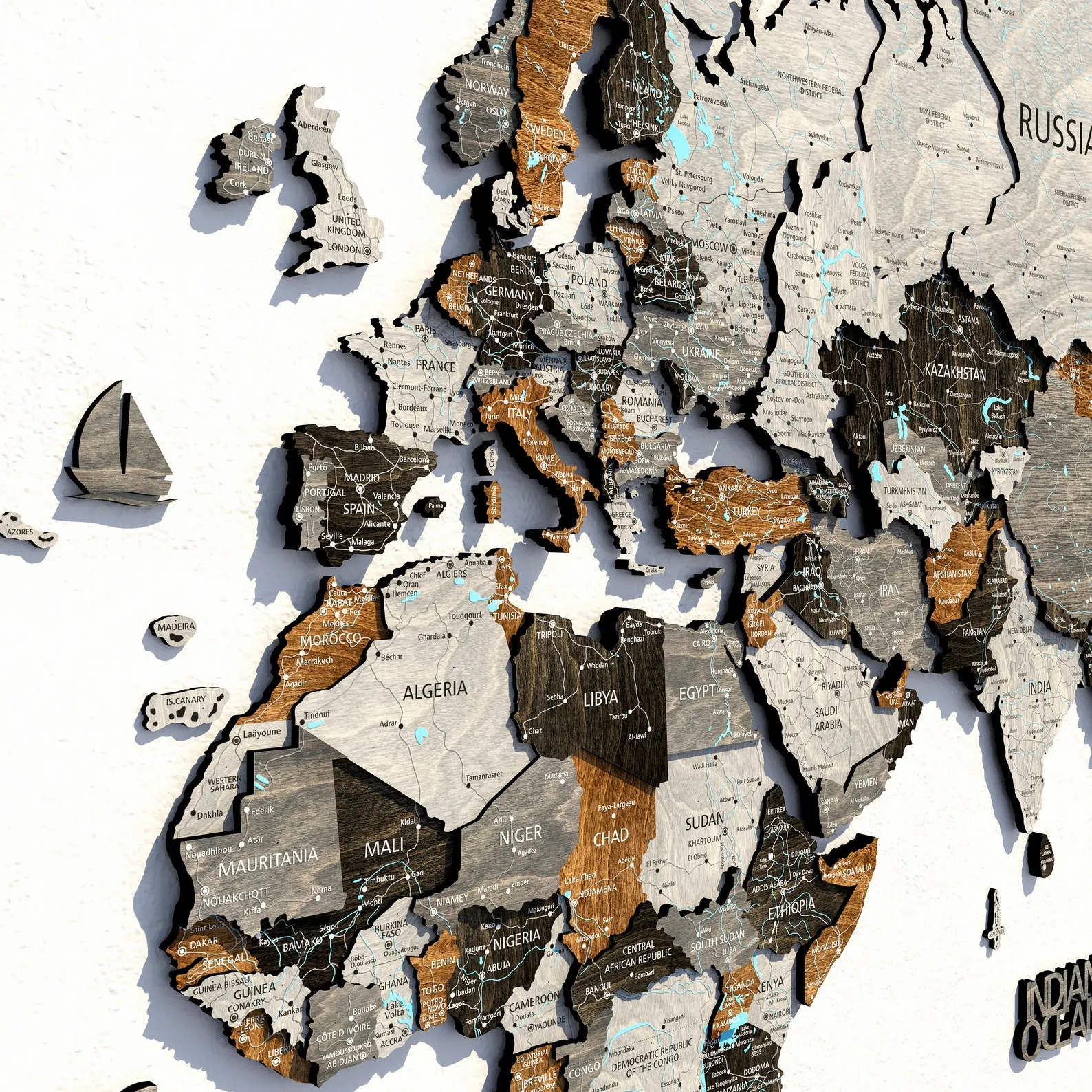 Wooden World Push Pin Map Wall Art,  Large Wall Travel Map, 5th Anniversary Couples Travel Gift