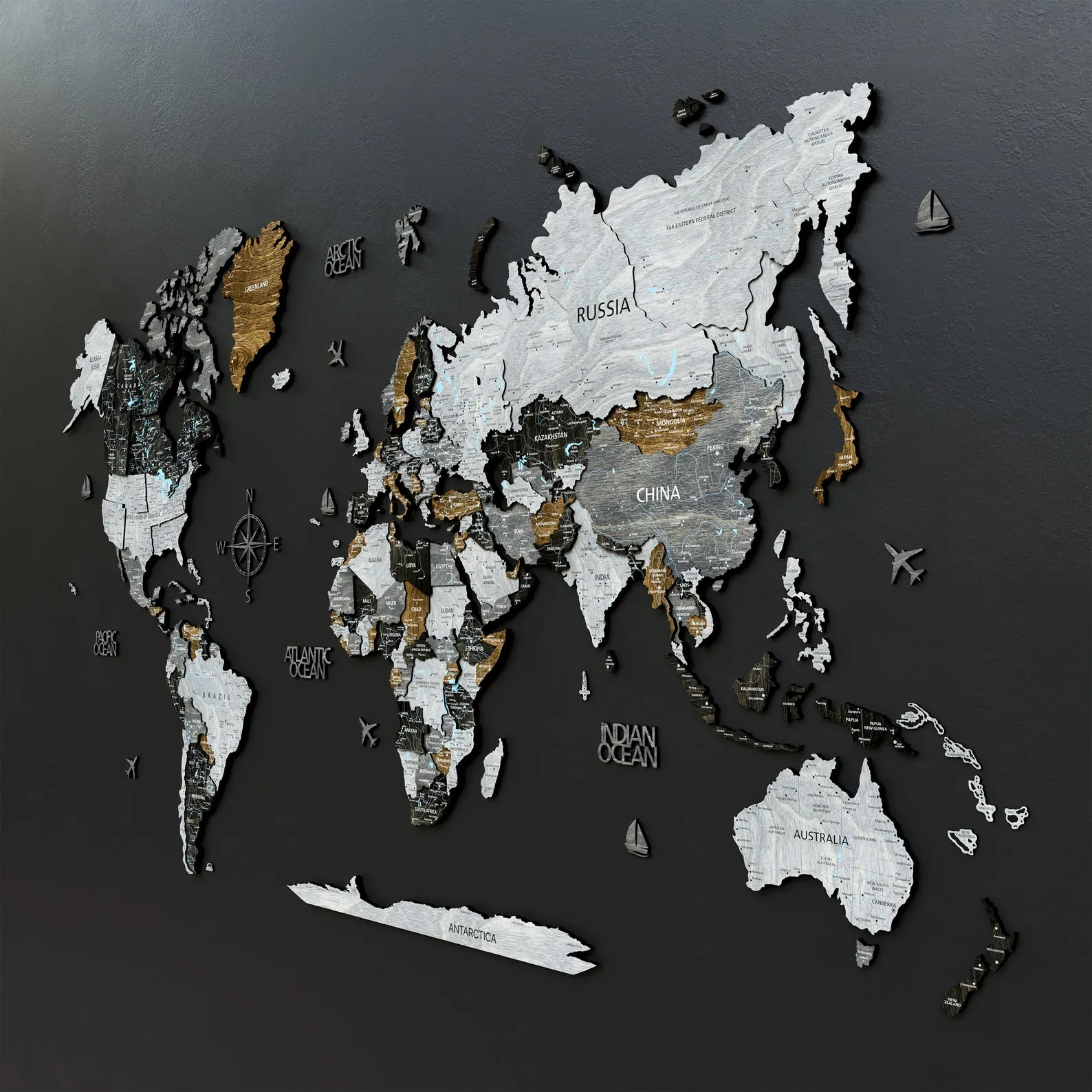 Wooden World Push Pin Map Wall Art, Large Wall Travel Map, 5th Anniversary Couples Travel Gift - Image 6