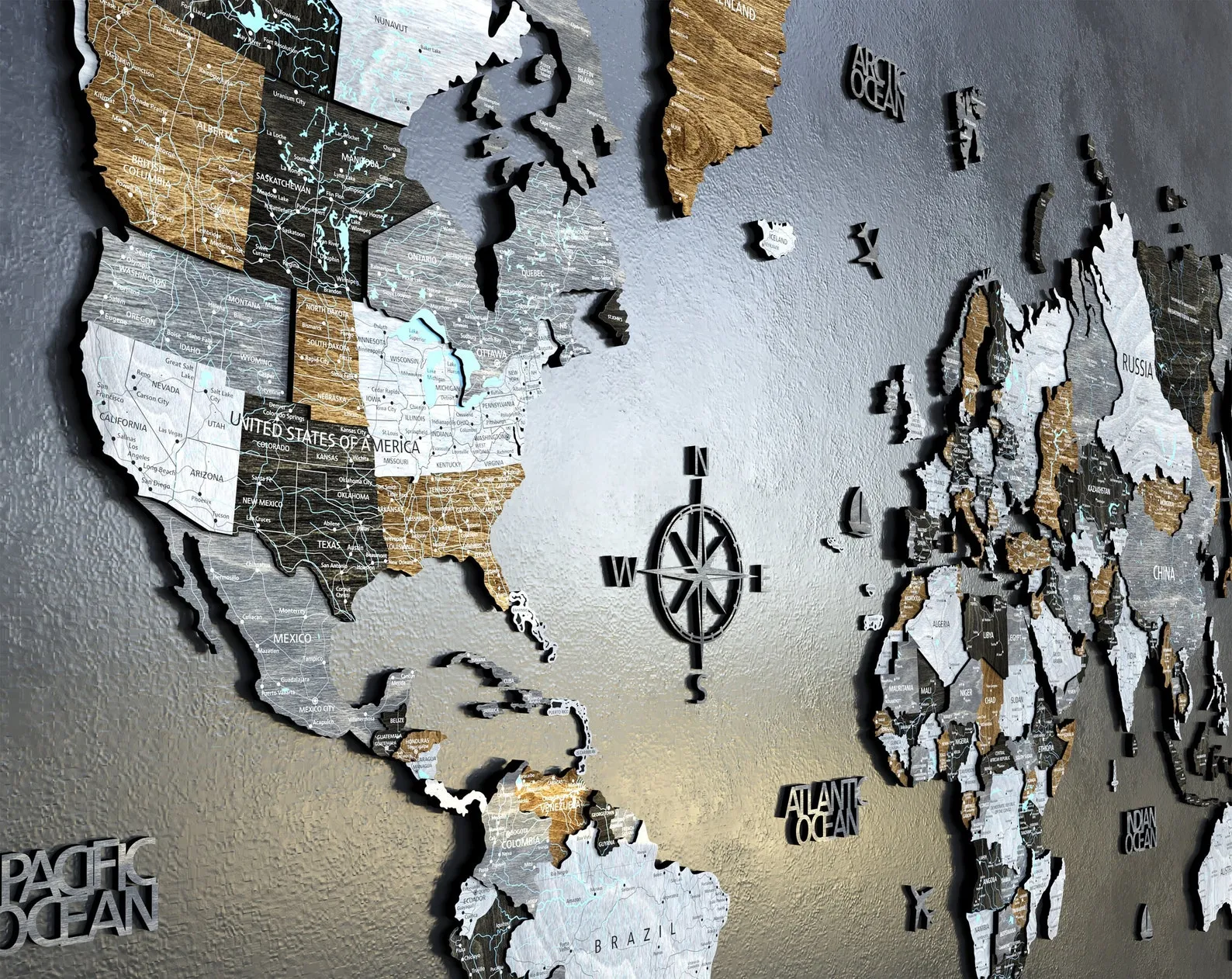 3D Wooden World Map Wall Art for Couples, Travel Tracker and Anniversary Gift