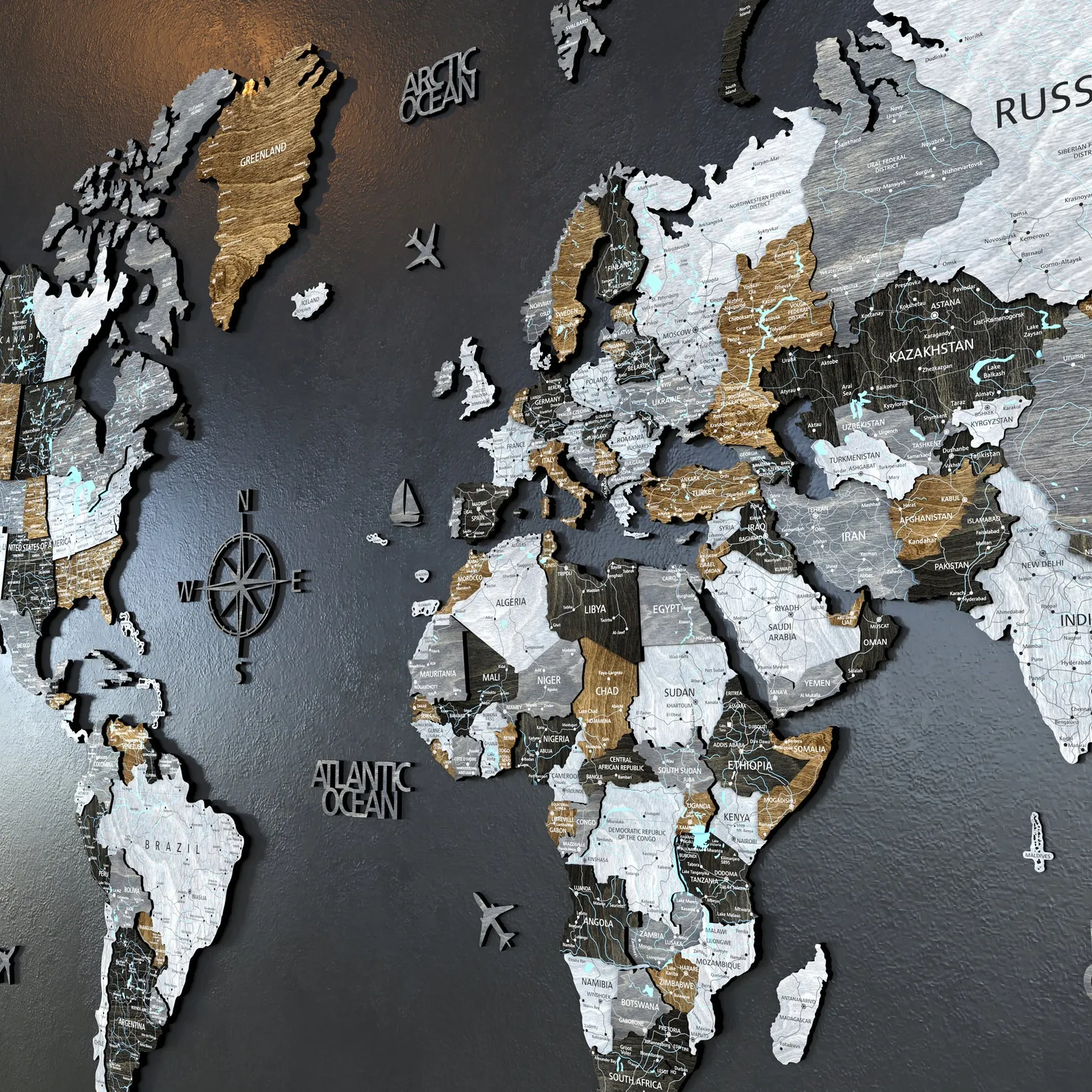 3D Wooden World Map Wall Art for Couples, Travel Tracker and Anniversary Gift - Image 2