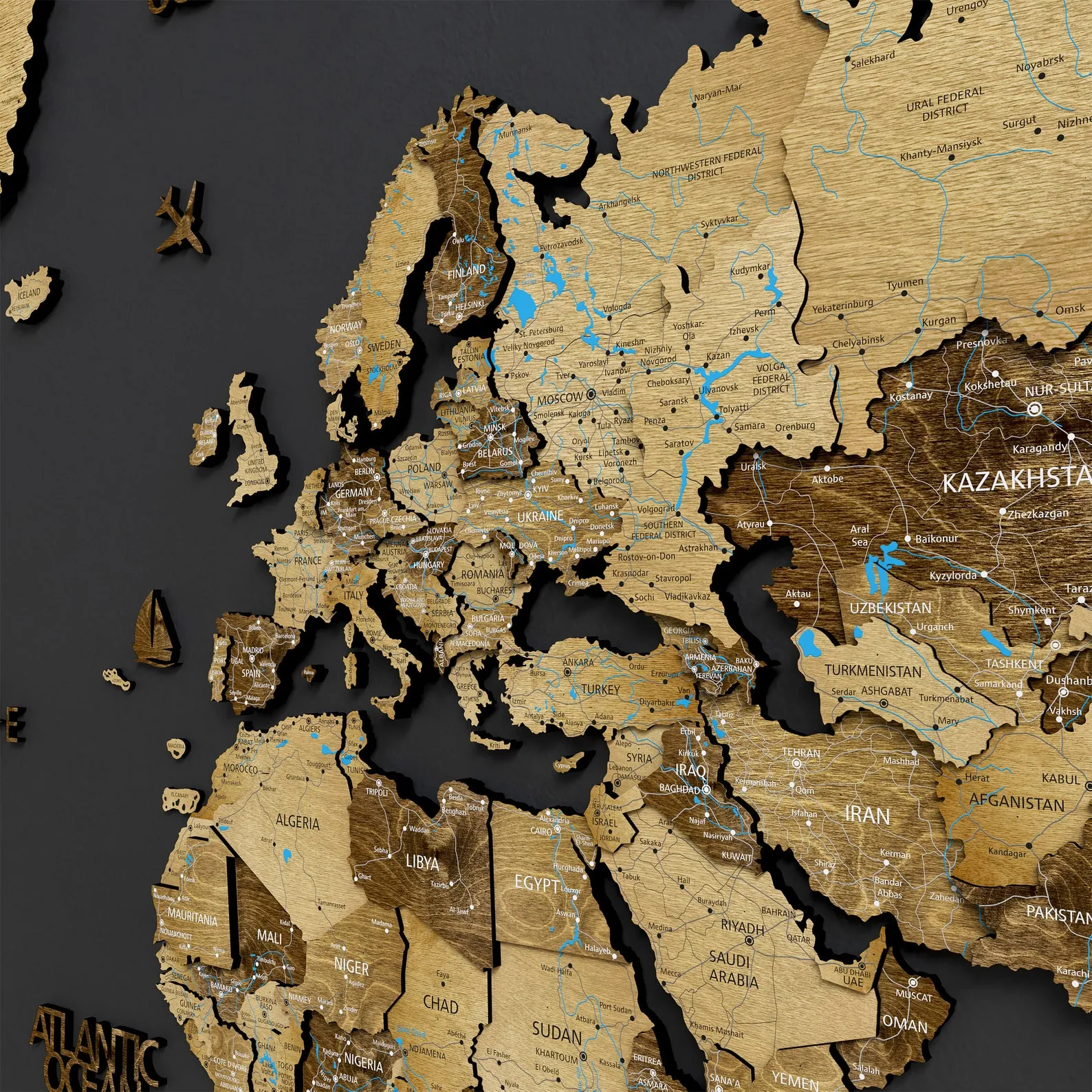 3D Wood World Map Art: Travel Tracker Wall Decor - Image 5