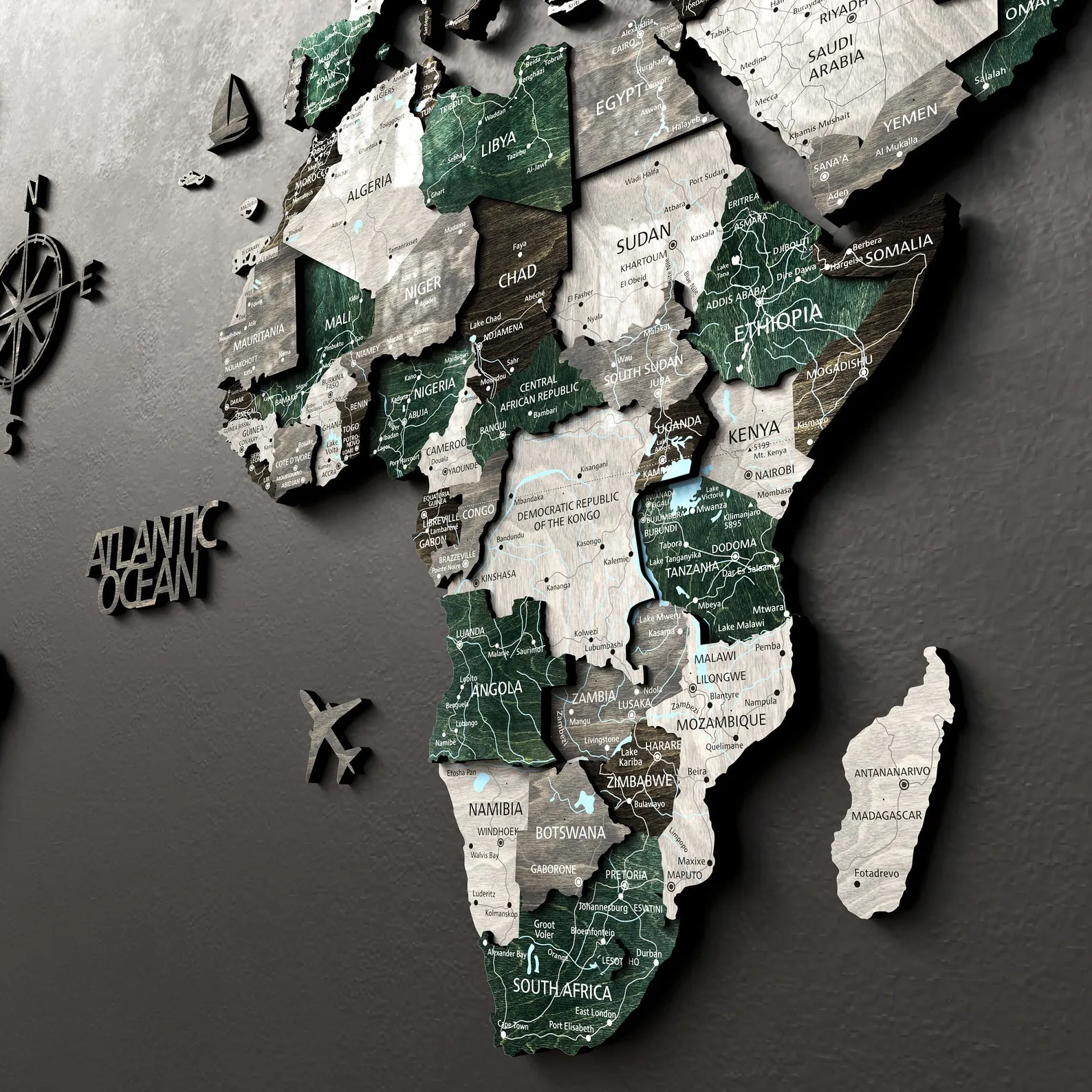 3D Wood World Map Wall Decor: Boho Style Push Pin Travel Map