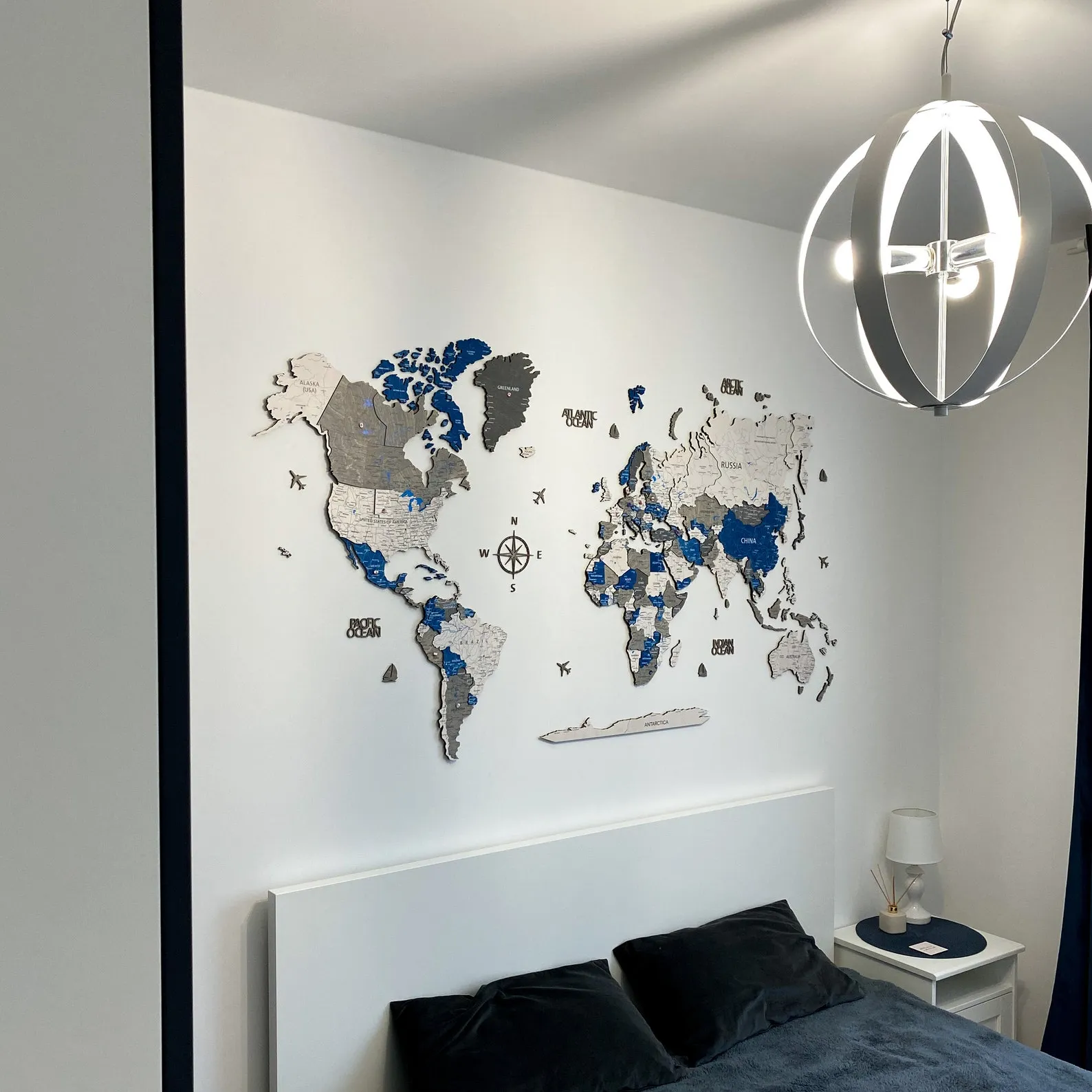 3D Blue Wooden World Map: Travel Story Wall Decor - Image 5