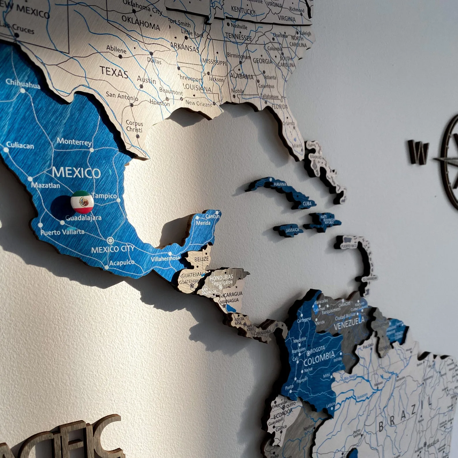 3D Blue Wooden World Map: Travel Story Wall Decor - Image 6