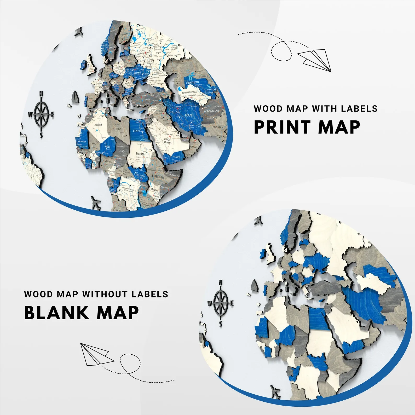 3D Blue Wooden World Map: Travel Story Wall Decor - Image 8