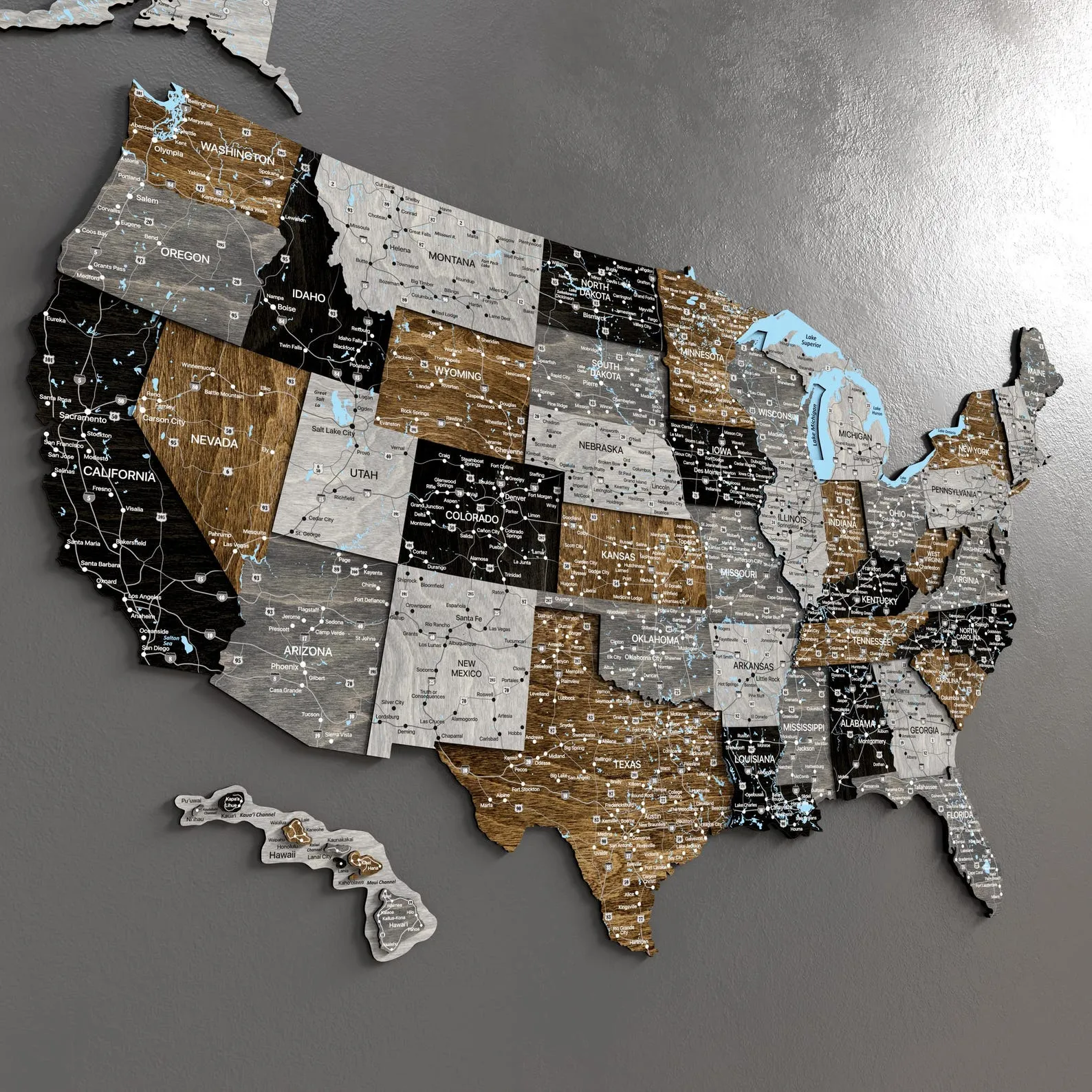 Wood United States Map: Push Pin Wall Decor, Anniversary Gift