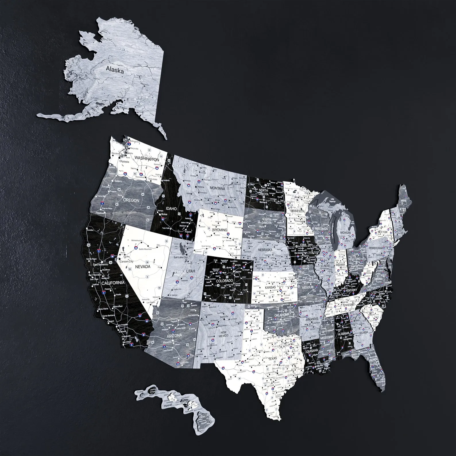 Monochrome USA Wooden Travel Map: Push Pin Wall Decor - Image 2