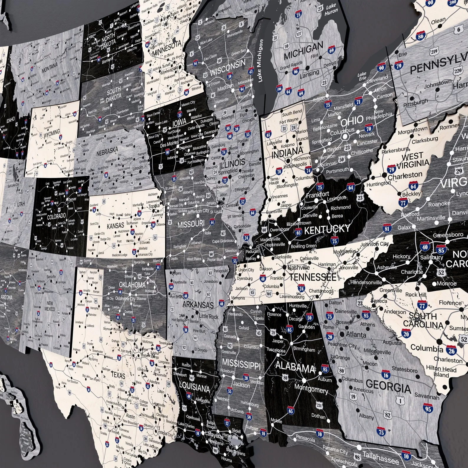 Monochrome USA Wooden Travel Map: Push Pin Wall Decor - Image 3