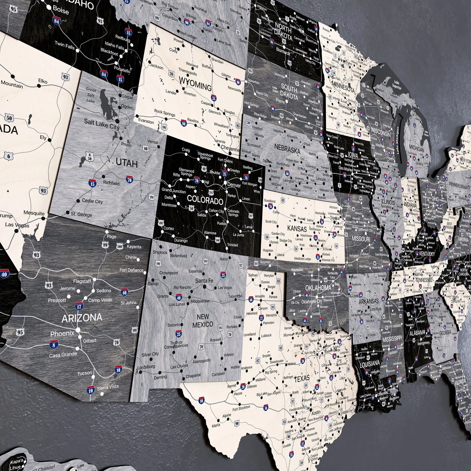 Monochrome USA Wooden Travel Map: Push Pin Wall Decor - Image 5