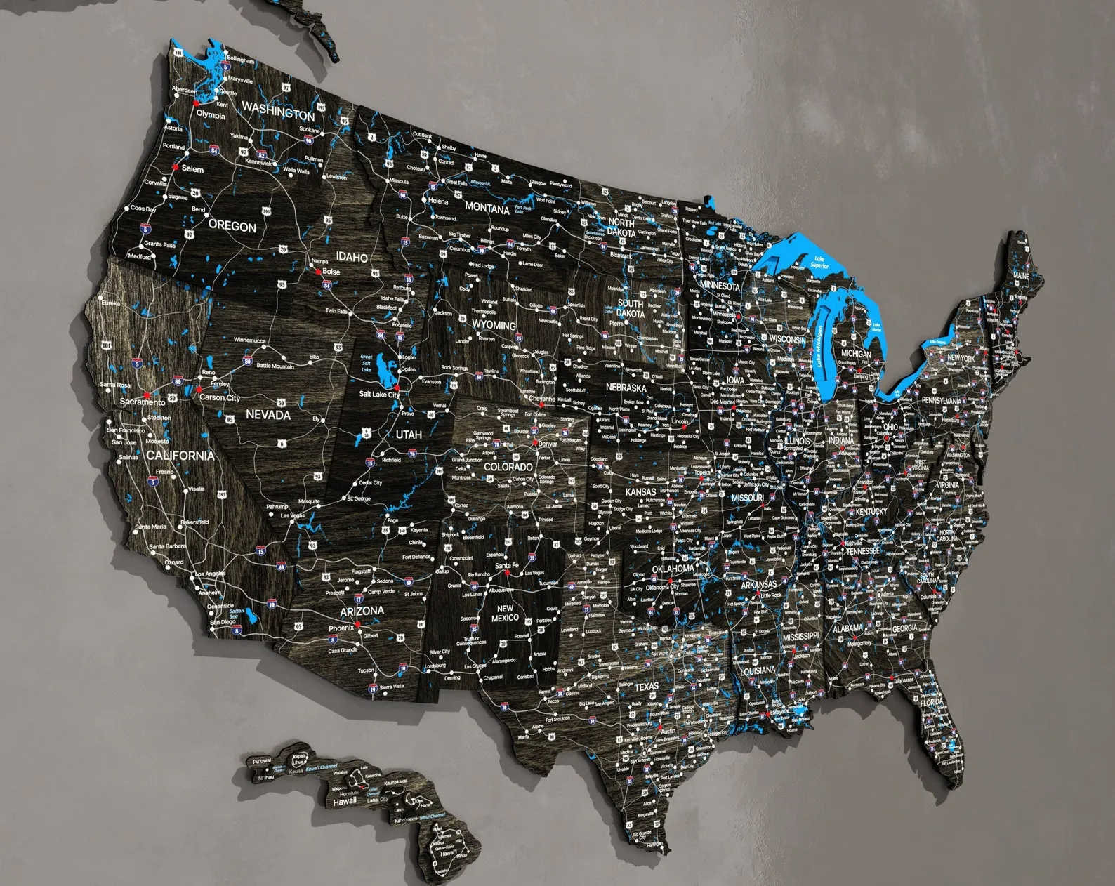 Map of United States for Wooden Home Decor, 5th Anniversary gift for Travelers, Push Pin USA Map Wall Art