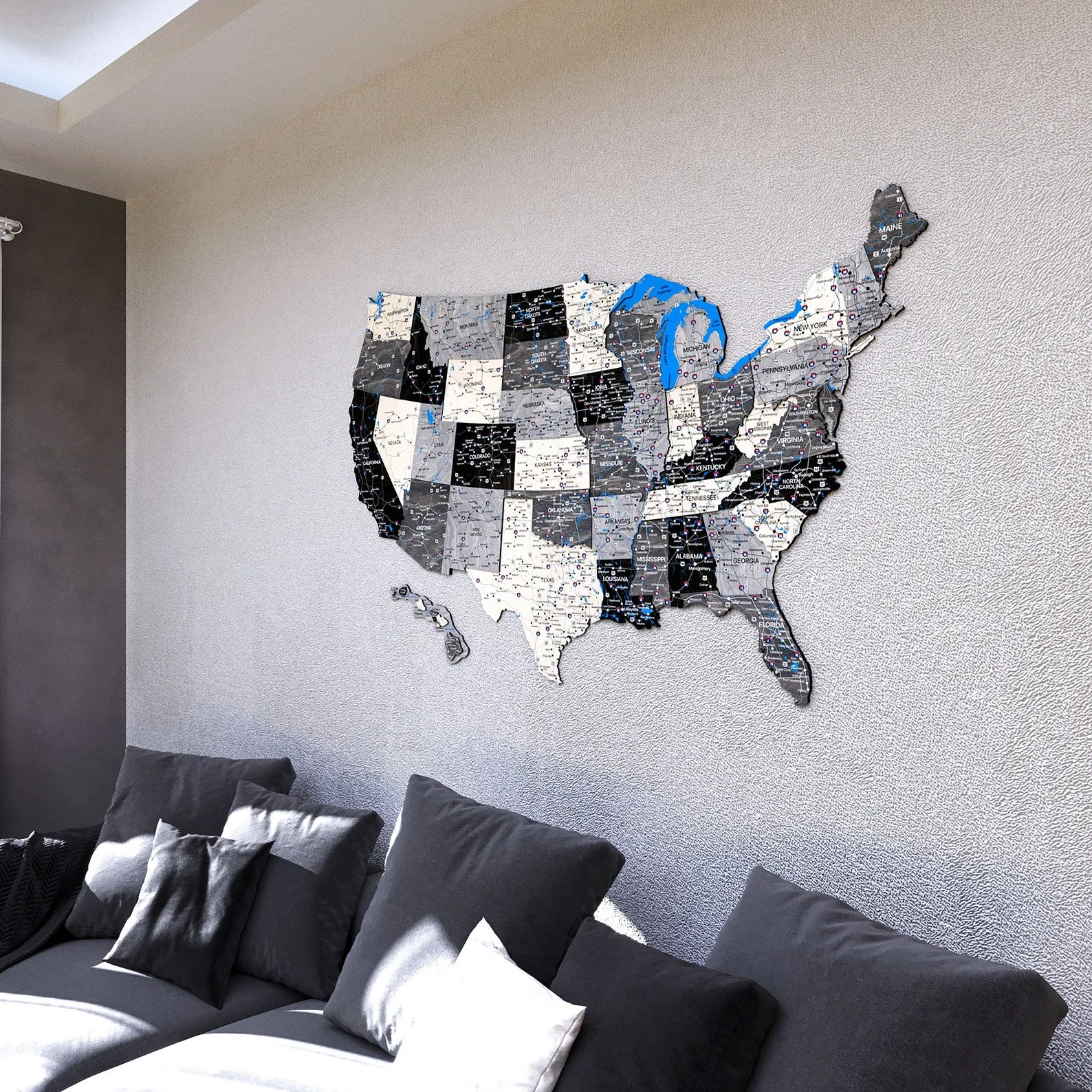 Wooden USA Map Wall Art: Push Pin Travel Map with National Parks