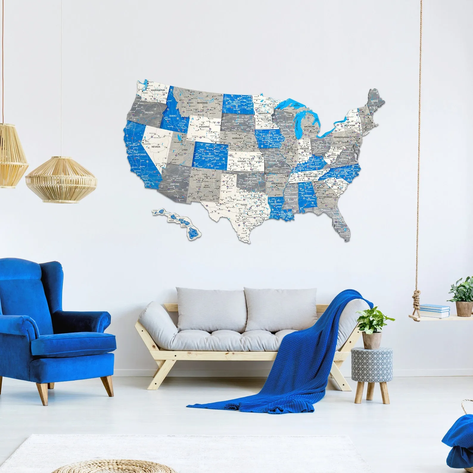 USA Push Pin Travel Map - Unique Wooden Wall Decor for Home