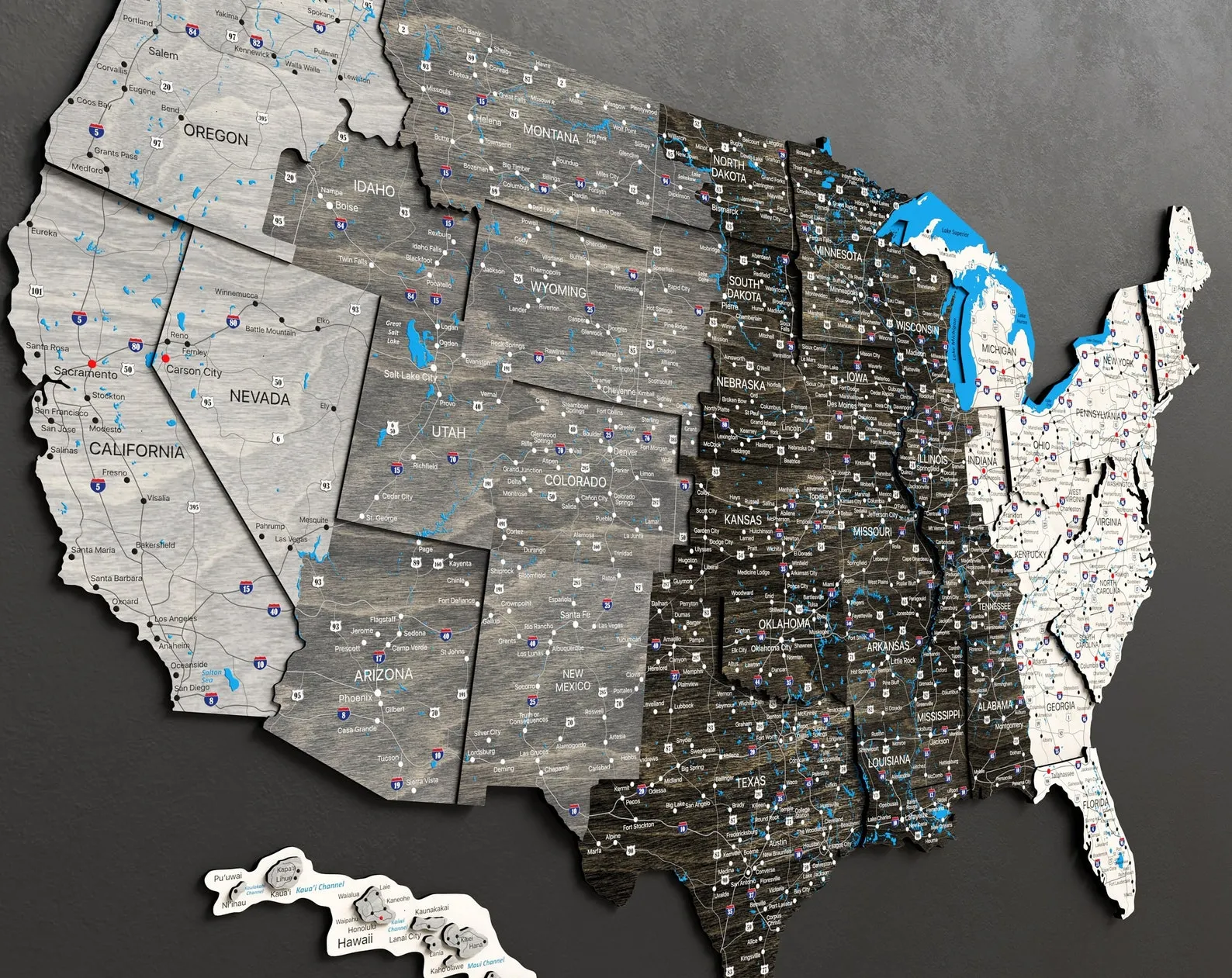 USA Time Zone Wooden Map: Push Pin Travel Decor