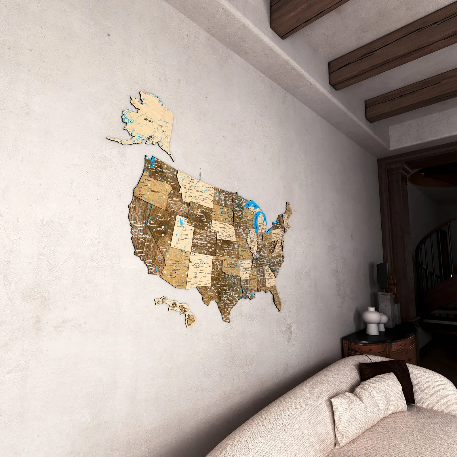 Wooden USA Wall Map: Home & Office Decor