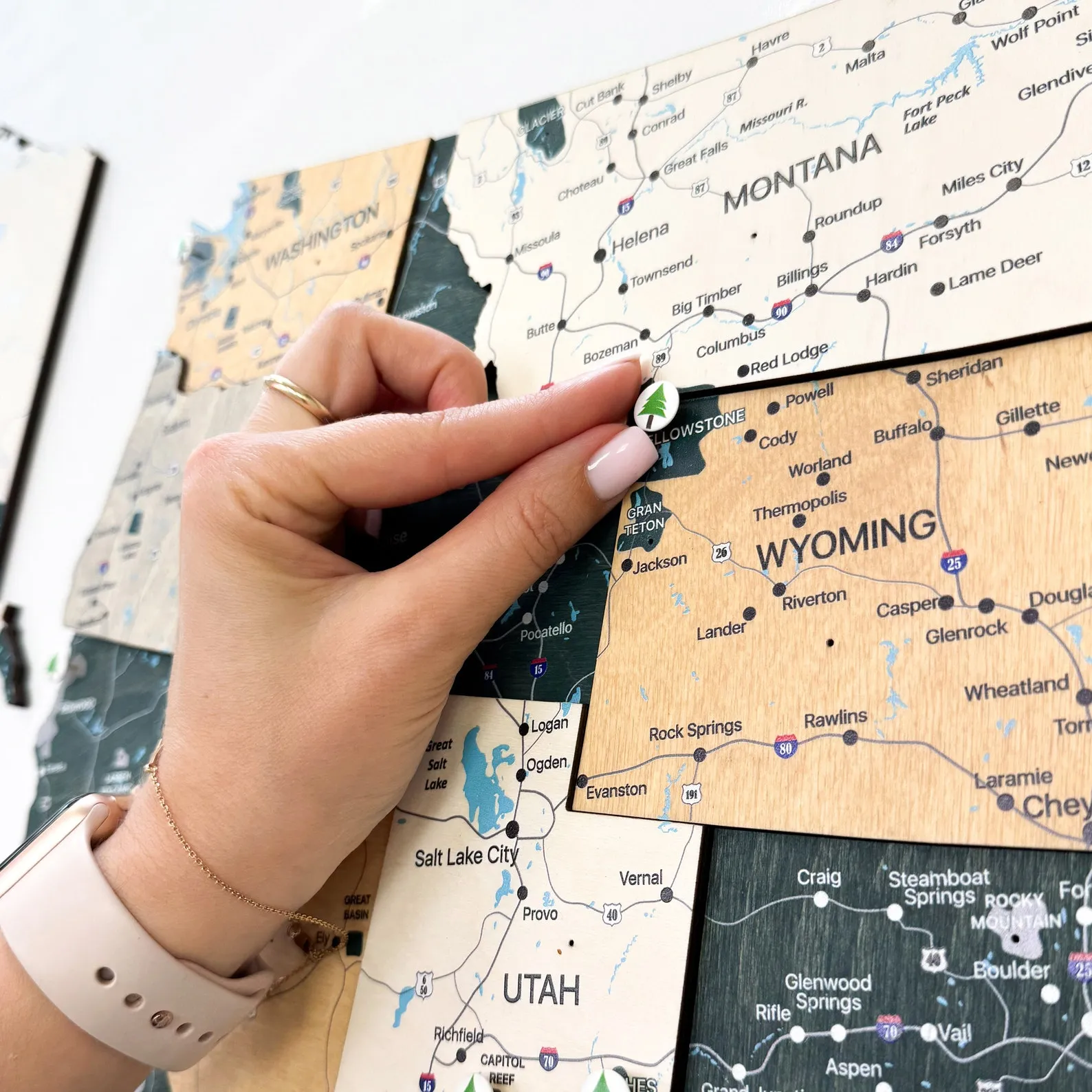 Wooden USA Map: National Park Push Pin Wall Decor