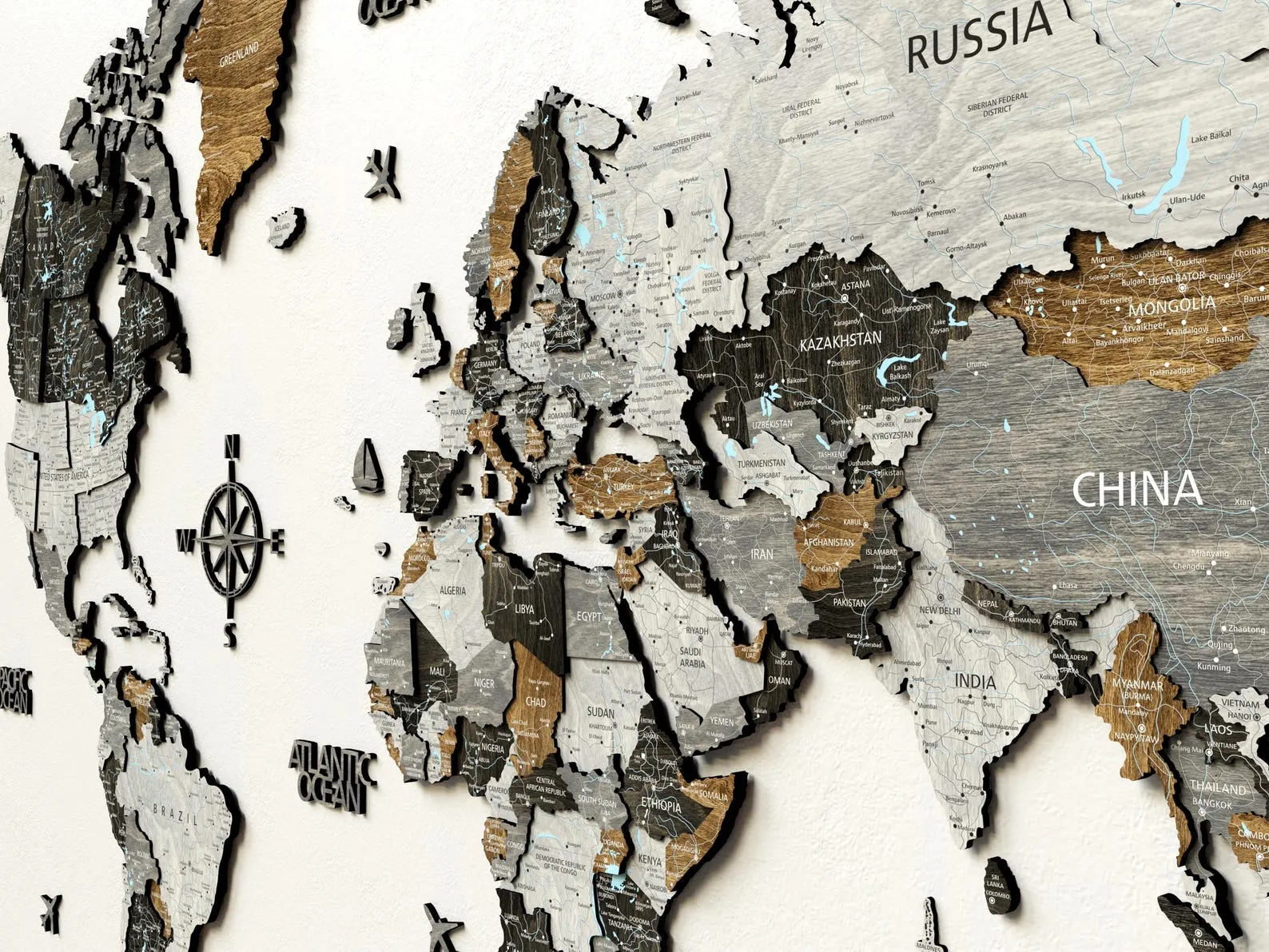 Wood World Map Valentines Day Gift Wall Art Personalized Decor, Housewarming Couples Gift, Women and Men Valentines Day Gifts