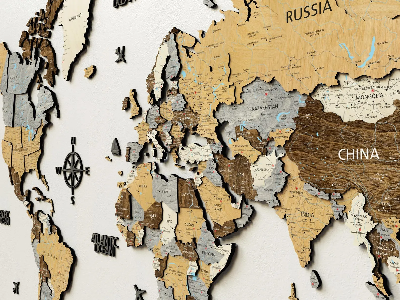 Wooden World Map Valentines Day Wall Decor and Gifts, Unique World Map Housewarming Gift