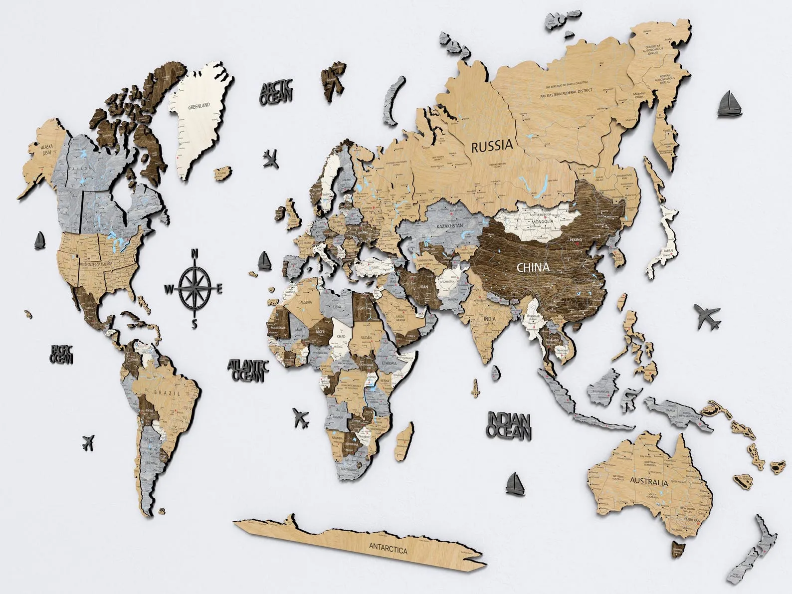 Wooden World Map Valentines Day Wall Decor and Gifts, Unique World Map Housewarming Gift - Image 3