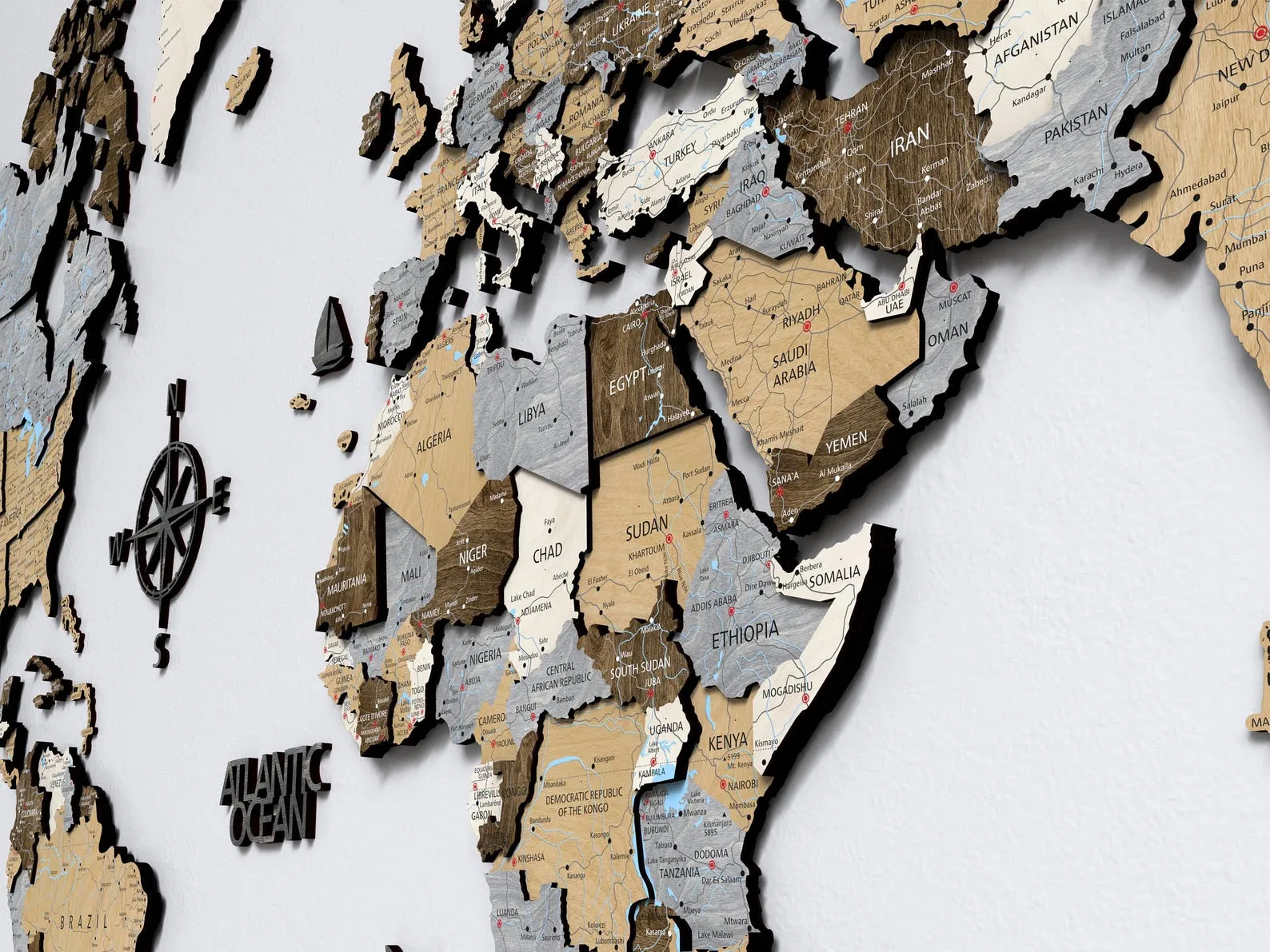 Wooden World Map Valentines Day Wall Decor and Gifts, Unique World Map Housewarming Gift - Image 5