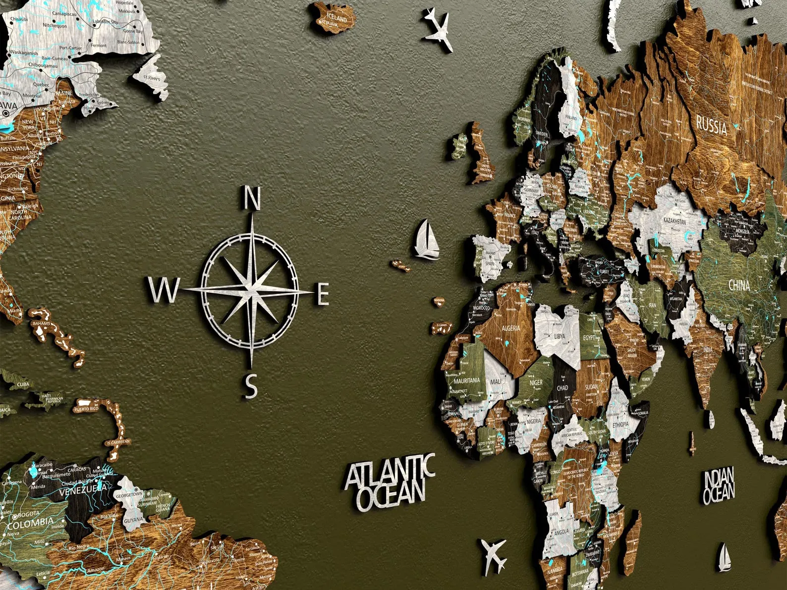 3D Wooden World Travel Map: Push Pin Wall Art, Valentines Gift - Image 2