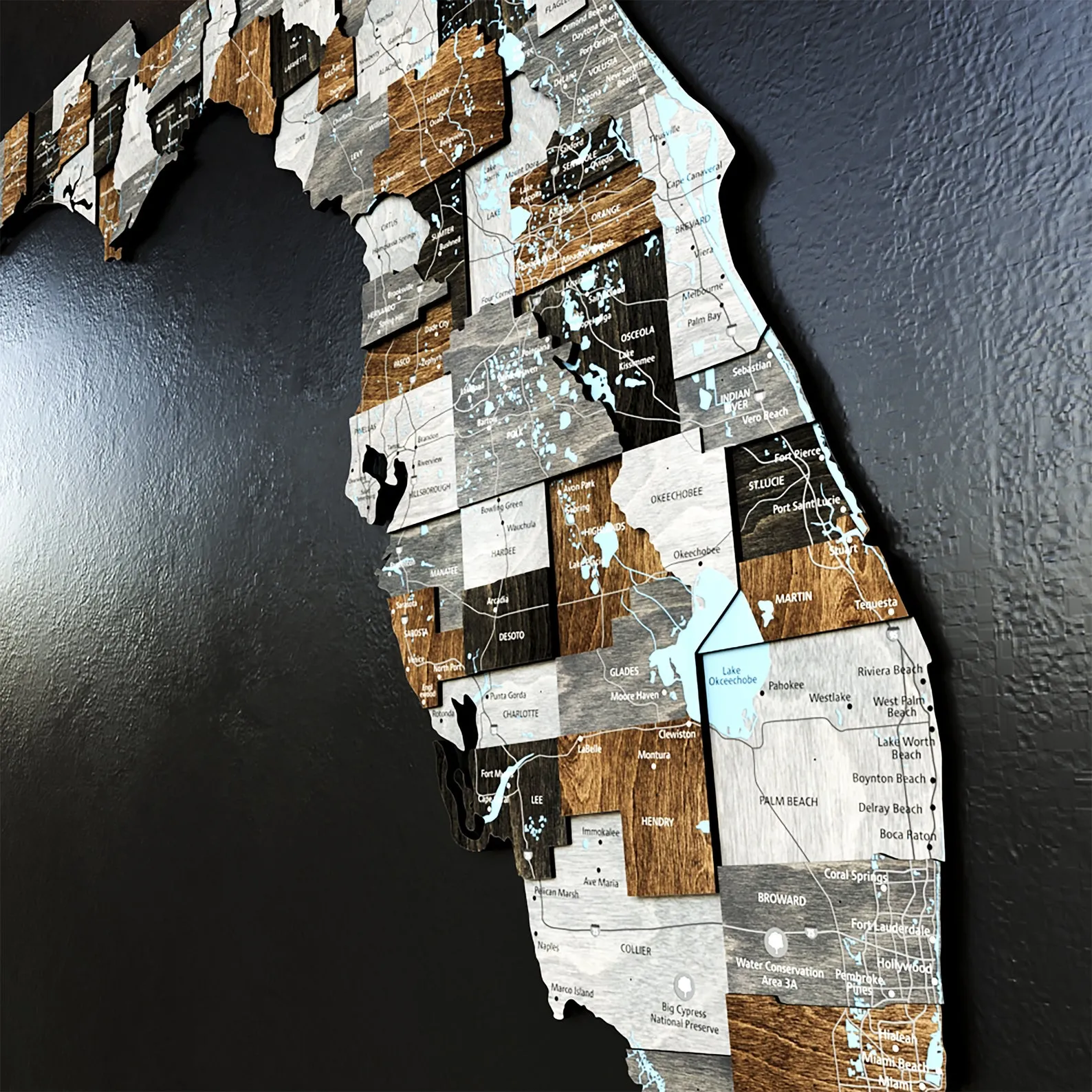 Wooden Florida Wall Map: Loft Style Home Decor