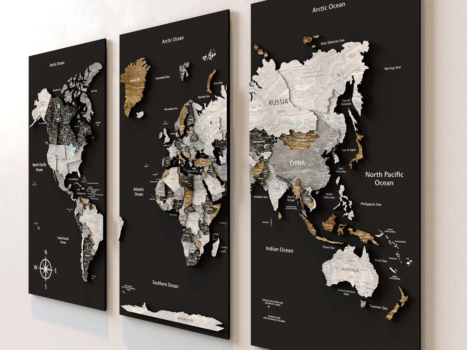 Handmade 3D Wooden World Map Wall Art: Push Pin Travel Map