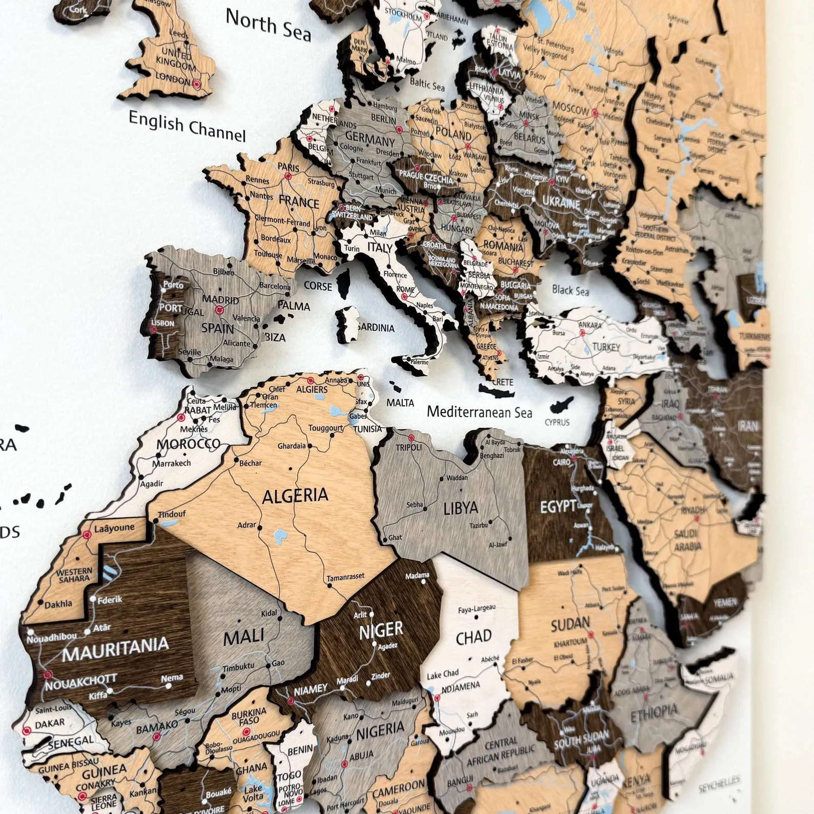 Wooden World Map Apartment Decor, 5th Anniversary Gift Push Pin Couples Travel Gift Map, Wood Wall Decor World Map - Image 3