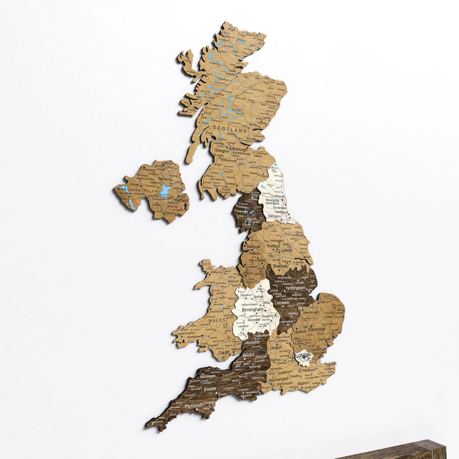 United Kingdom Wood Map Wall Art: Multi-Layered Home Decor
