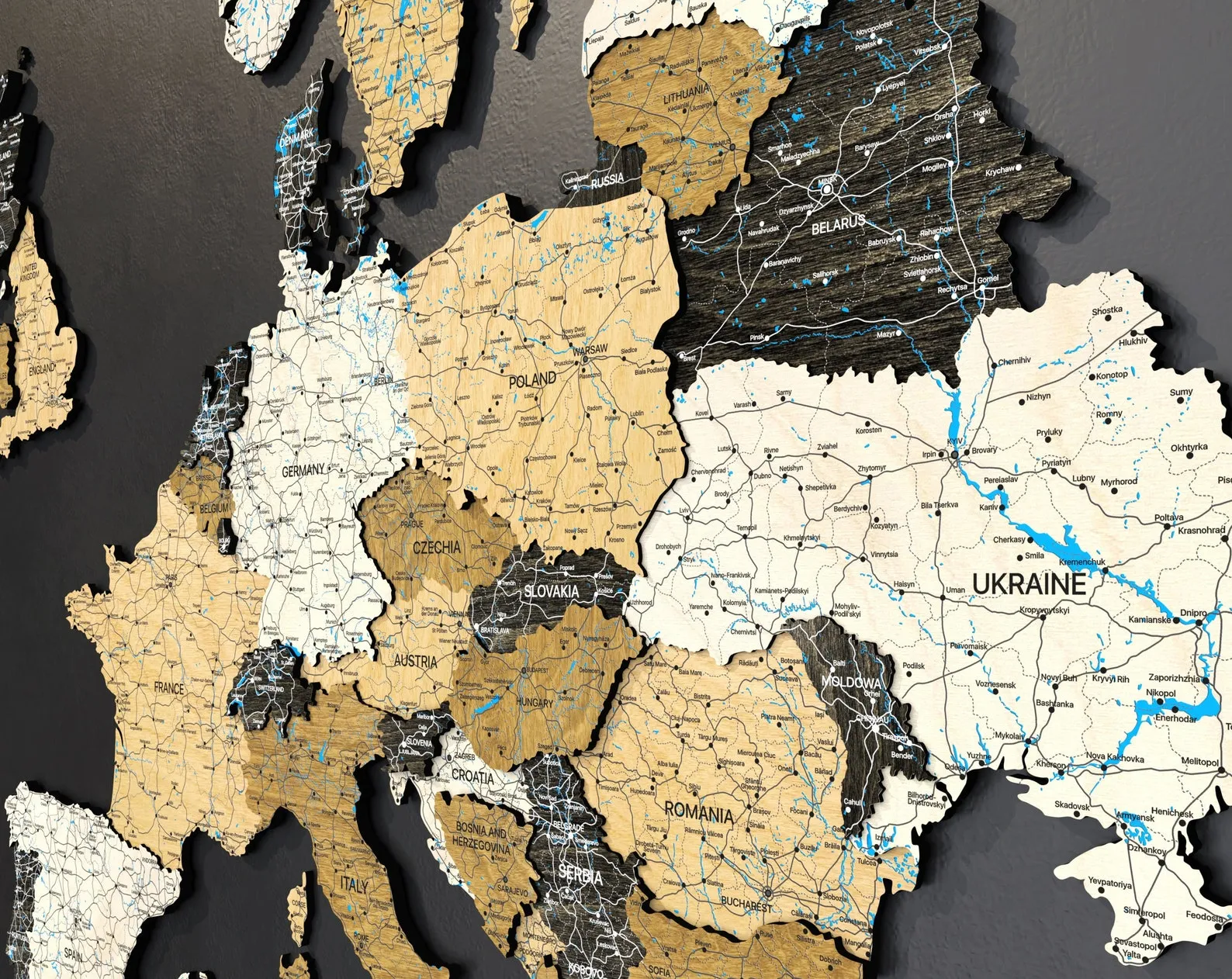 Europe Wood Map: Floating Wooden Wall Art