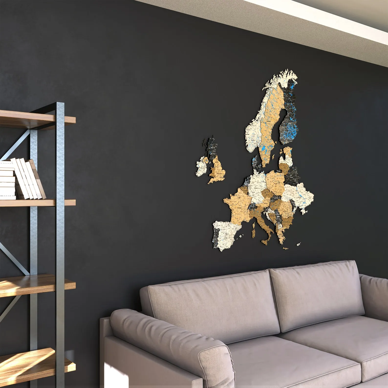 Birch Wood Europe Map: 3D Layered Wall Art - Image 3